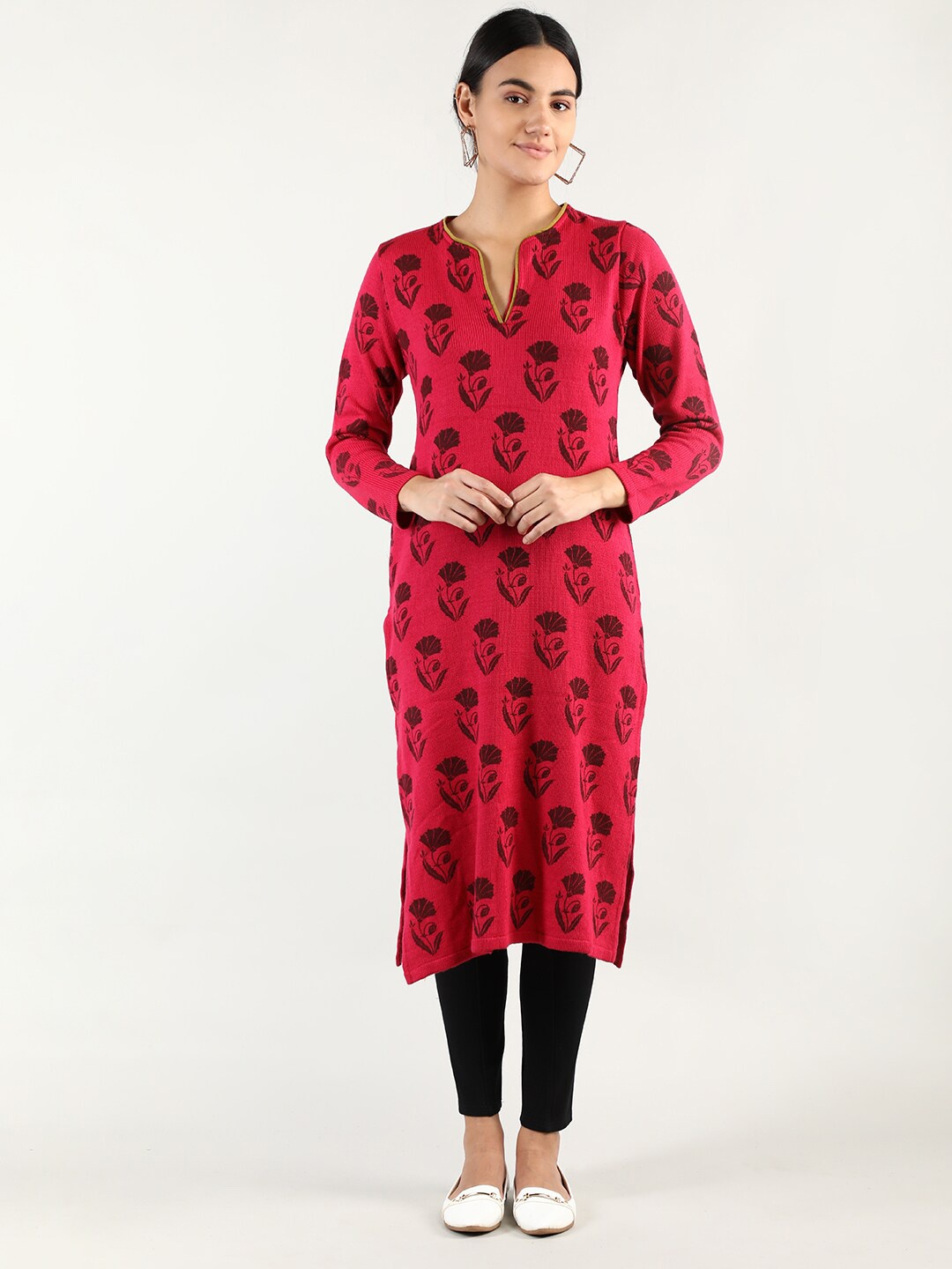 

Dlanxa Floral Printed Wool Kurta, Pink