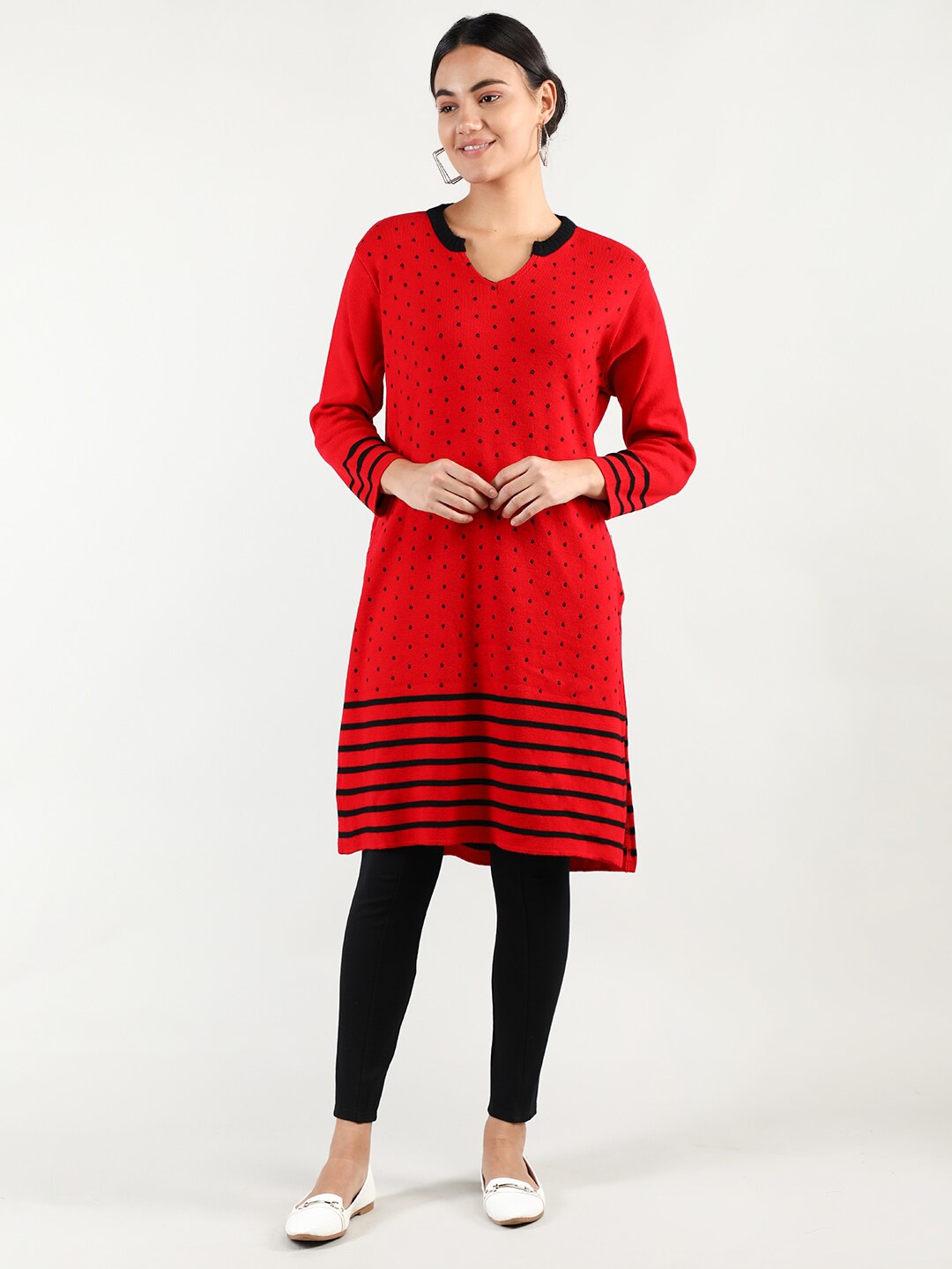 

Dlanxa Striped Woven Design Woolen Kurta, Red