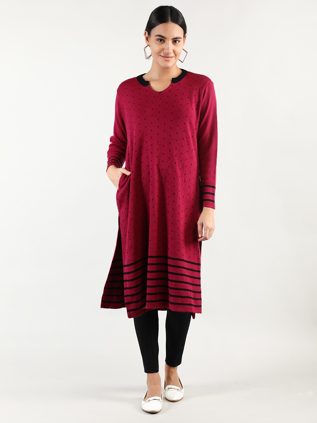 

Dlanxa Polka Dot Printed Woolen Kurta, Magenta