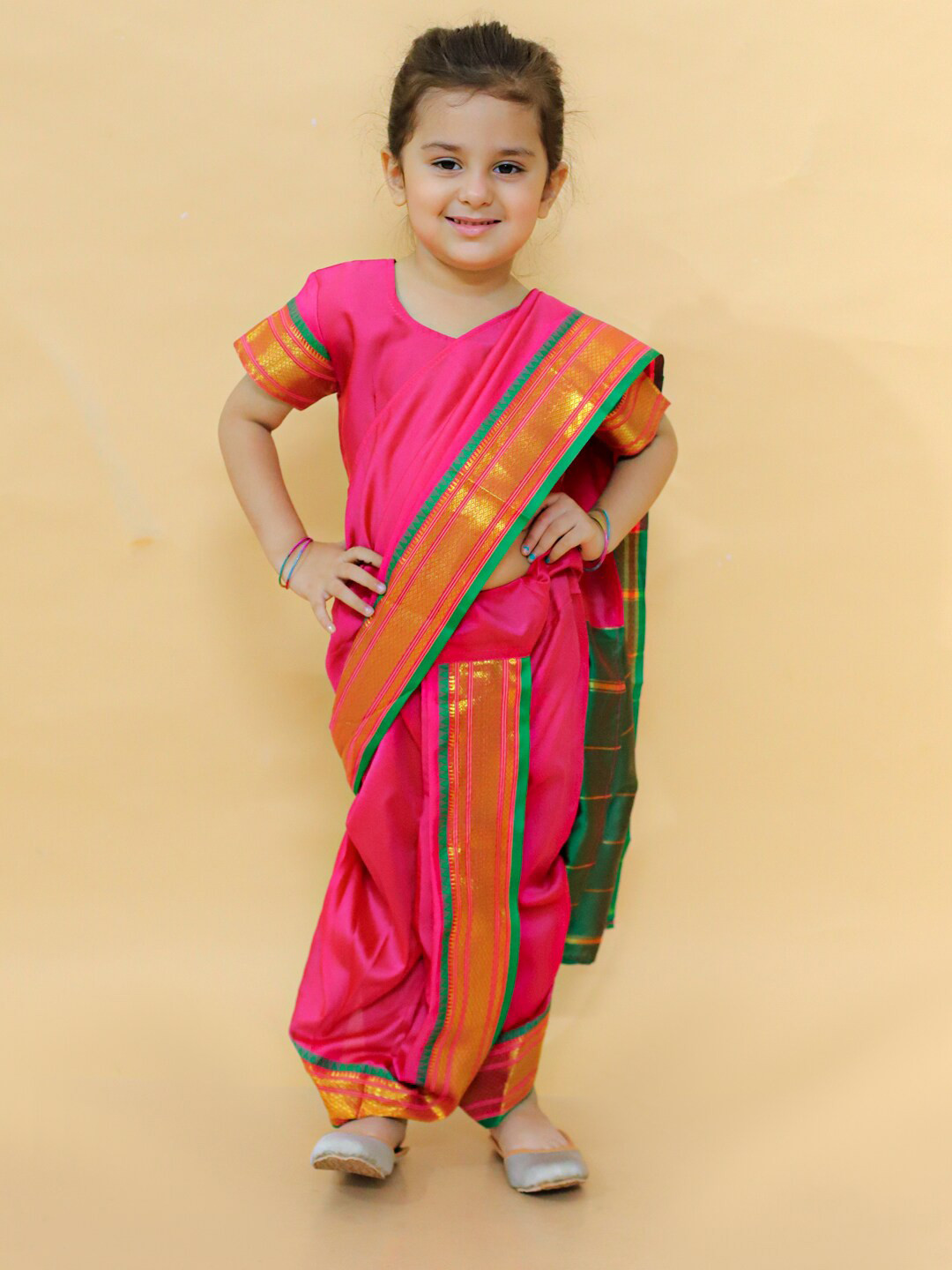 

BAESD Girls Pure Silk Ready to Wear Kanjeevaram Saree, Pink