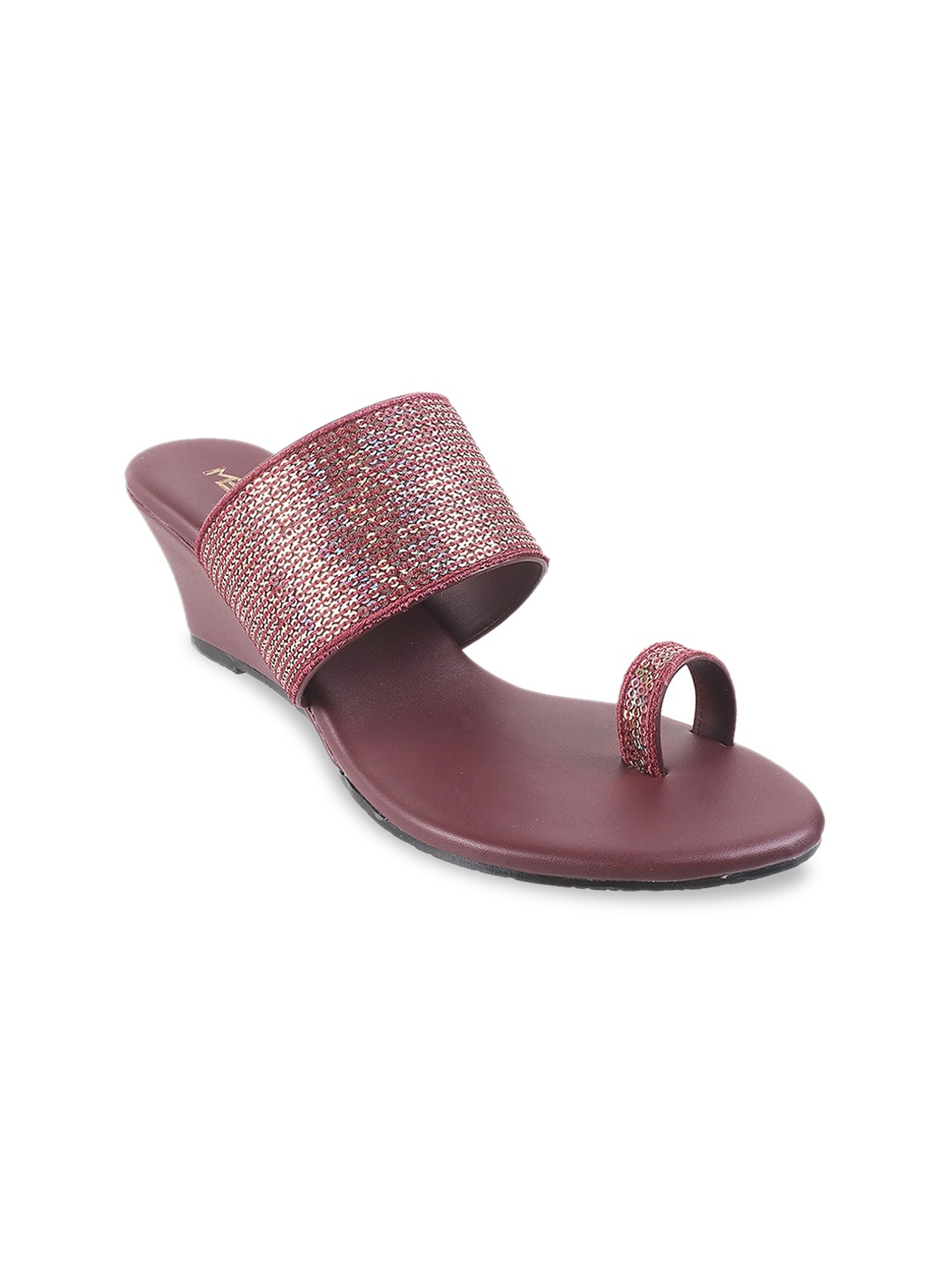 

Metro Sequinned Embellished Ethnic Wedge Heels, Maroon