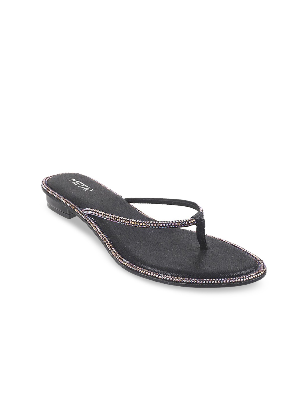 

Metro Women Embellished T-Strap Flats, Black