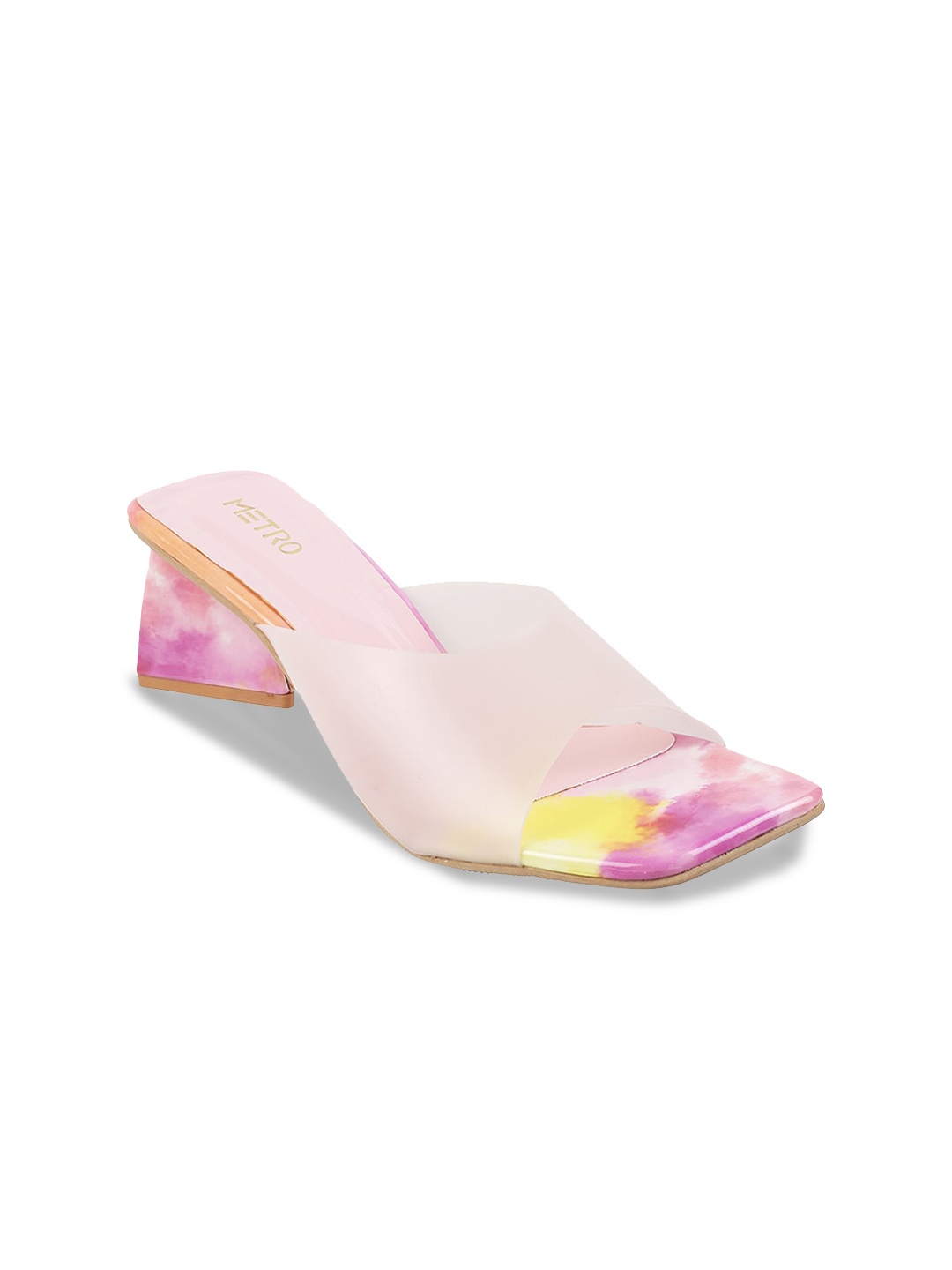 

Metro Printed Open Toe Block Heels, Pink