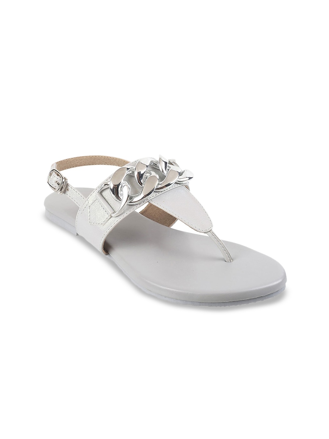 

Metro Women Embellished T-Strap Flats with Buckles, Grey