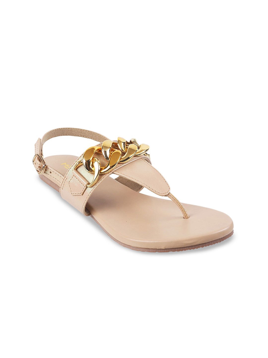 

Metro Women Embellished T-Strap Flats with Buckles, Beige
