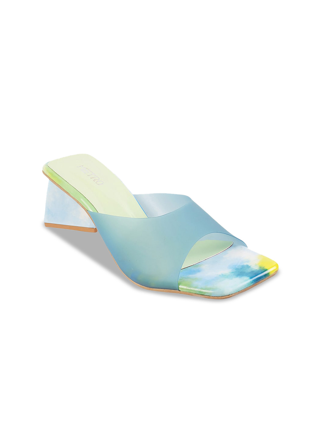 

Metro Printed Open Toe Block Heels, Blue
