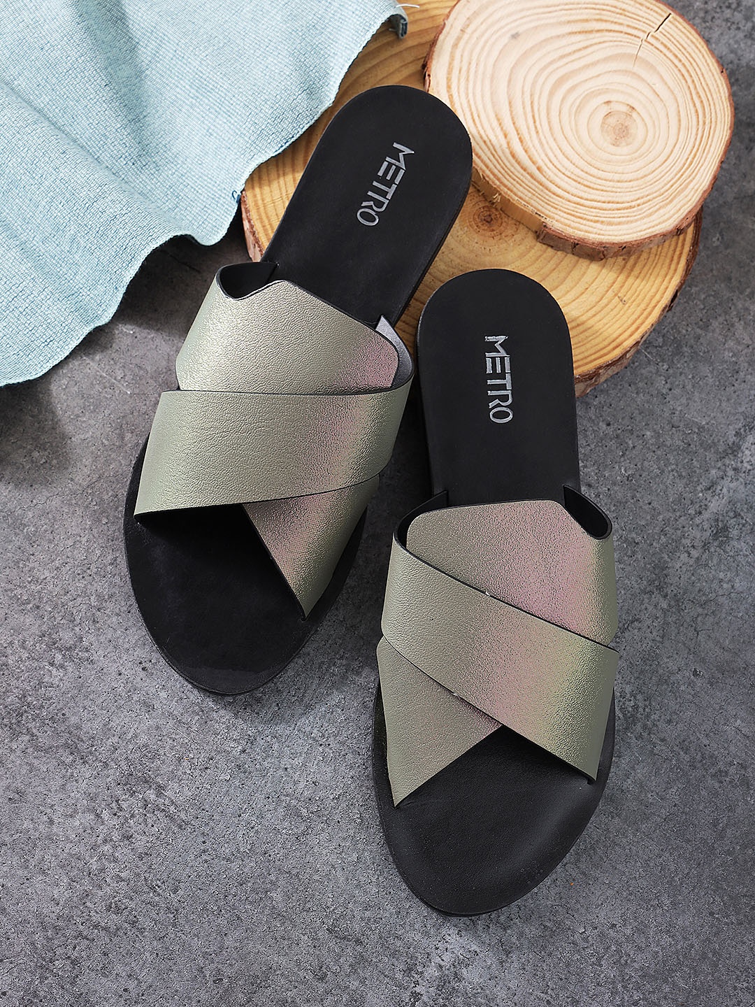 

Metro Colourblocked Open Toe Flats, Grey
