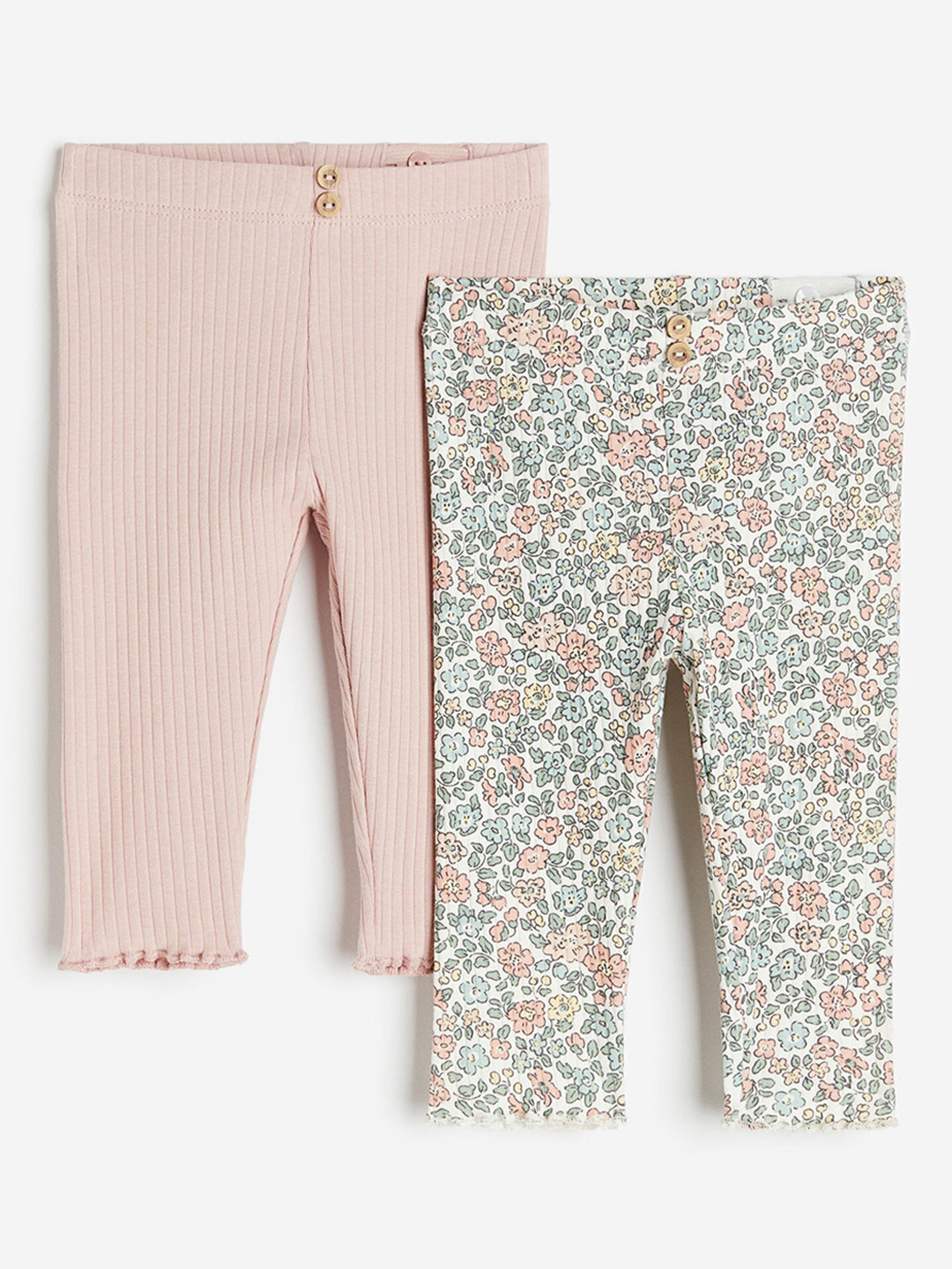 

H&M Girls 2-Pack Ribbed Leggings, Pink