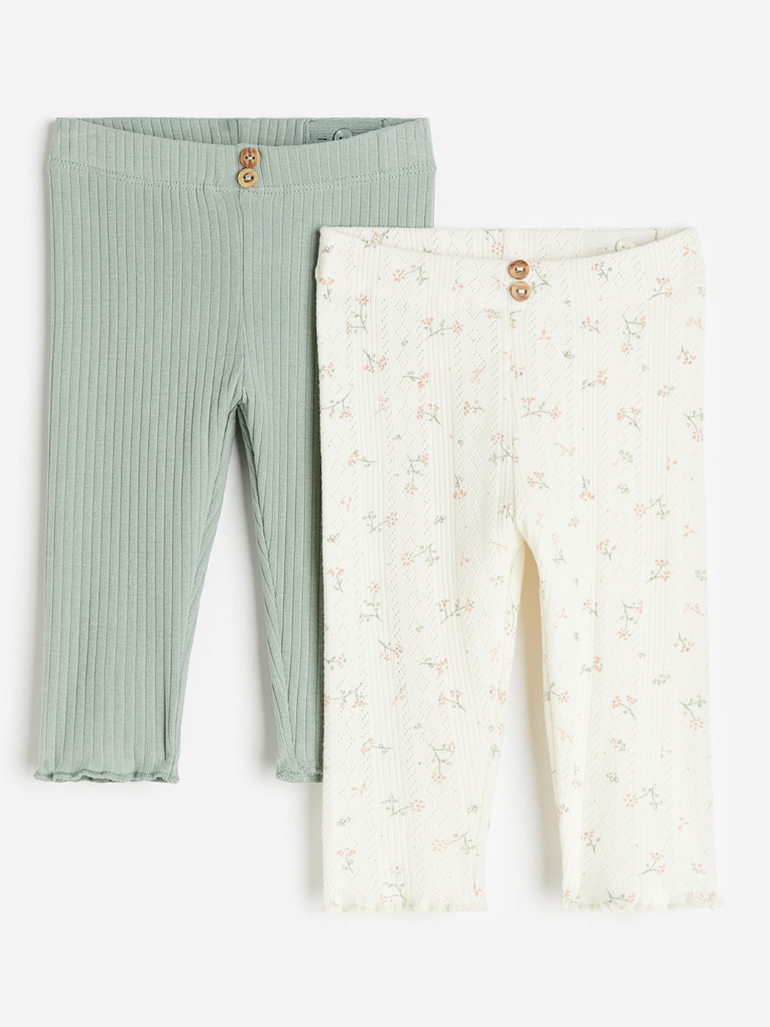 

H&M Girls 2-Pack Ribbed Leggings, White