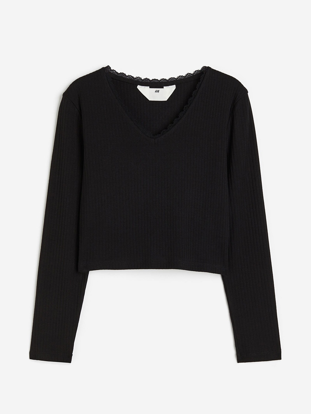 

H&M Girls Ribbed Cotton Jersey Cropped Top, Black