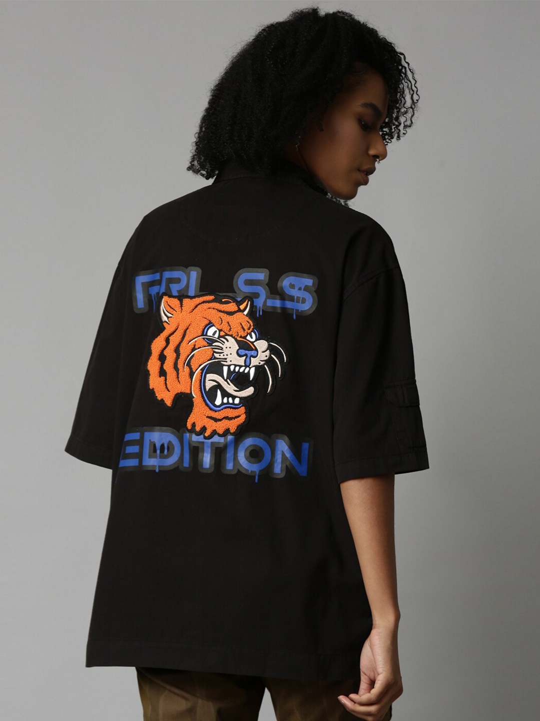 

Breakbounce Classic Graphic Printed Oversized Cotton Casual Shirt, Black