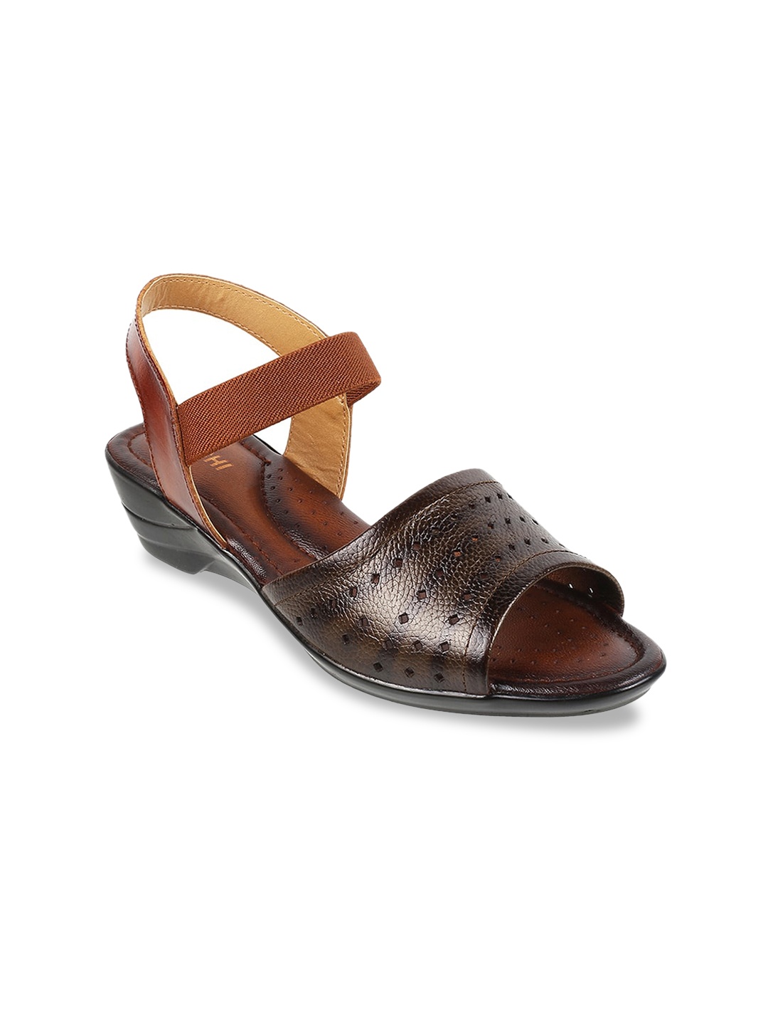 

Mochi Textured Leather Wedges With Laser Cuts, Coffee brown