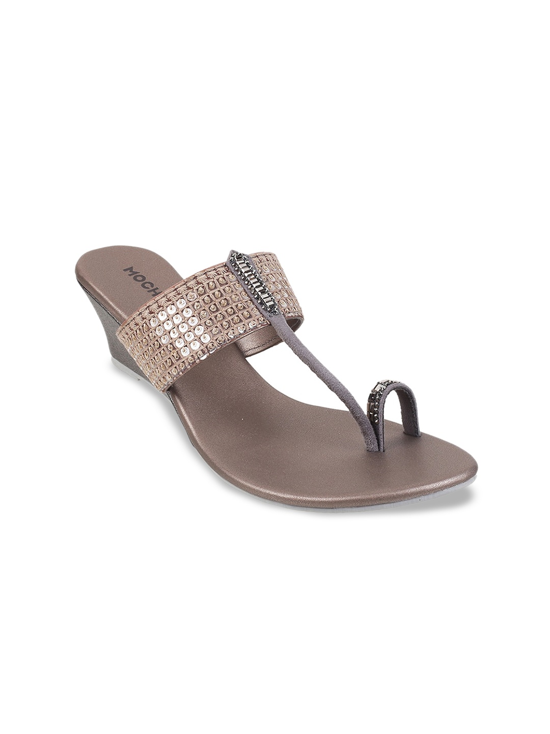 

Mochi Ethnic Embellished One Toe Wedges, Grey