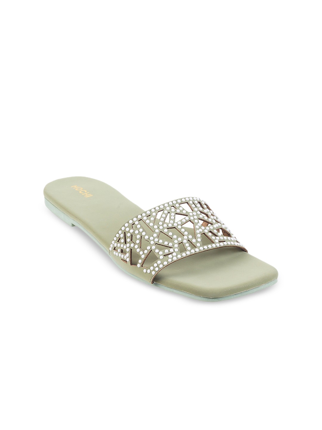 

Mochi Embellished Open Toe Flats, Sea green
