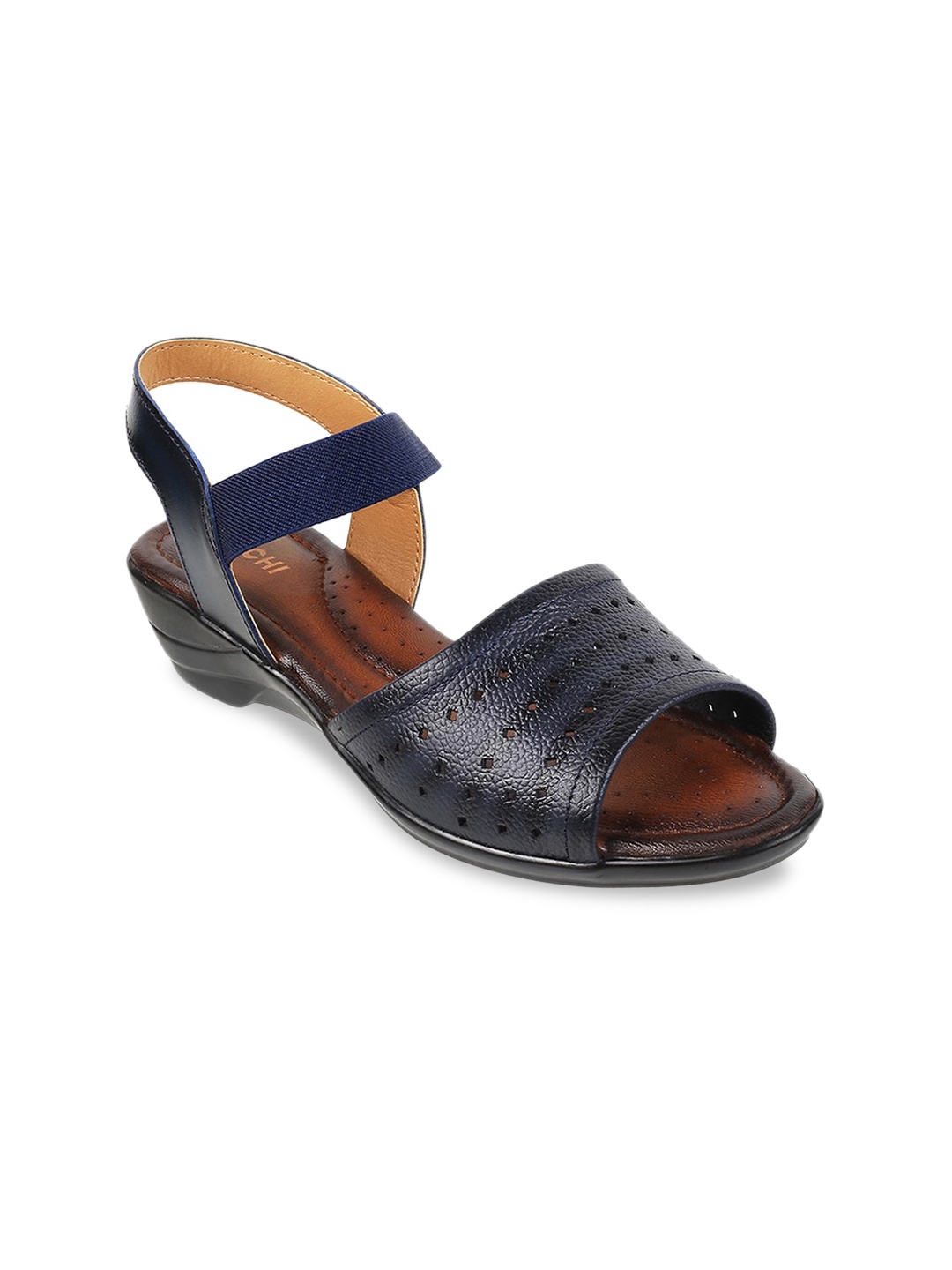 

Mochi Textured Leather Wedges With Laser Cuts, Navy blue