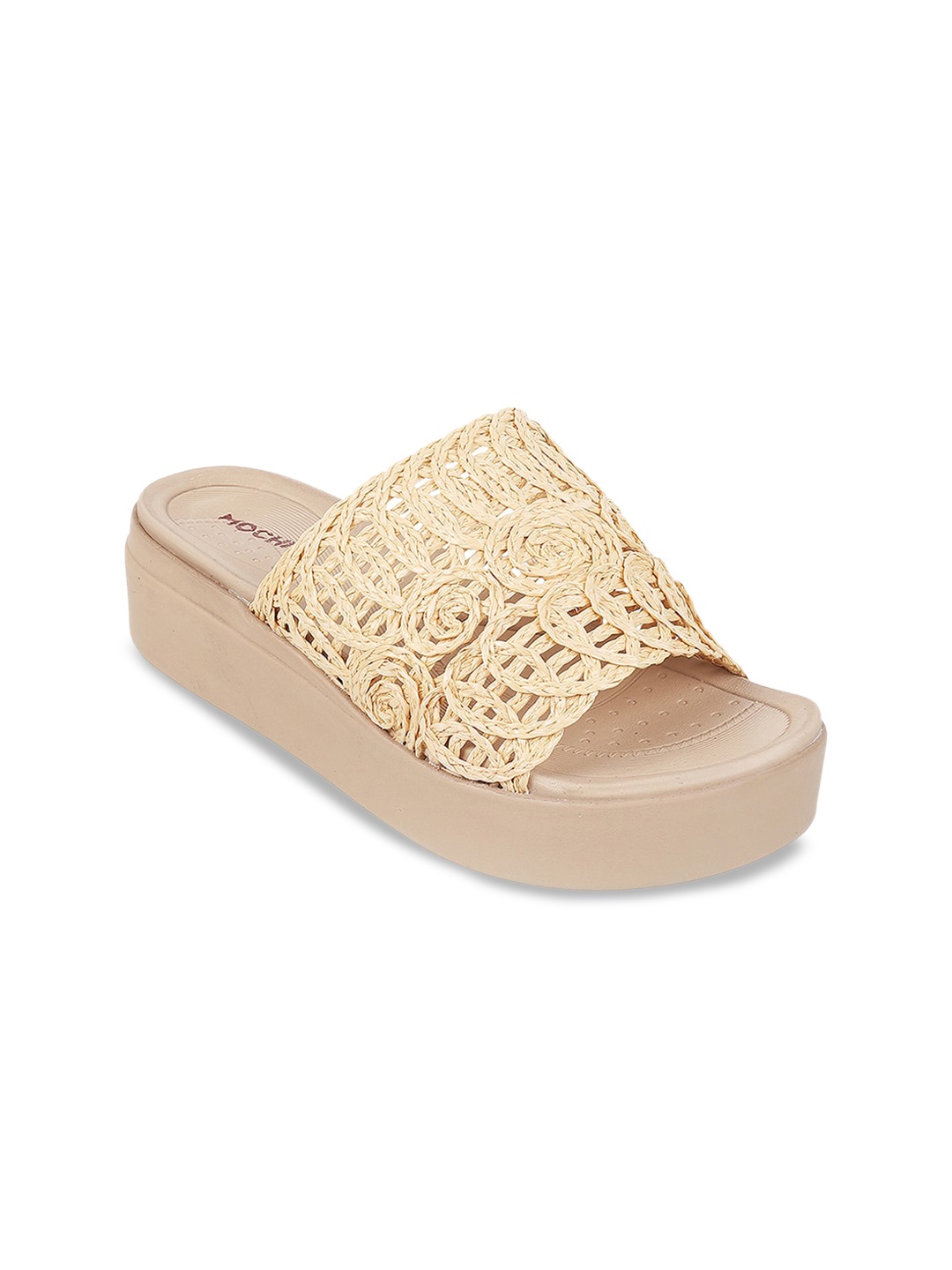 

Mochi Textured Flatform Mules, Beige