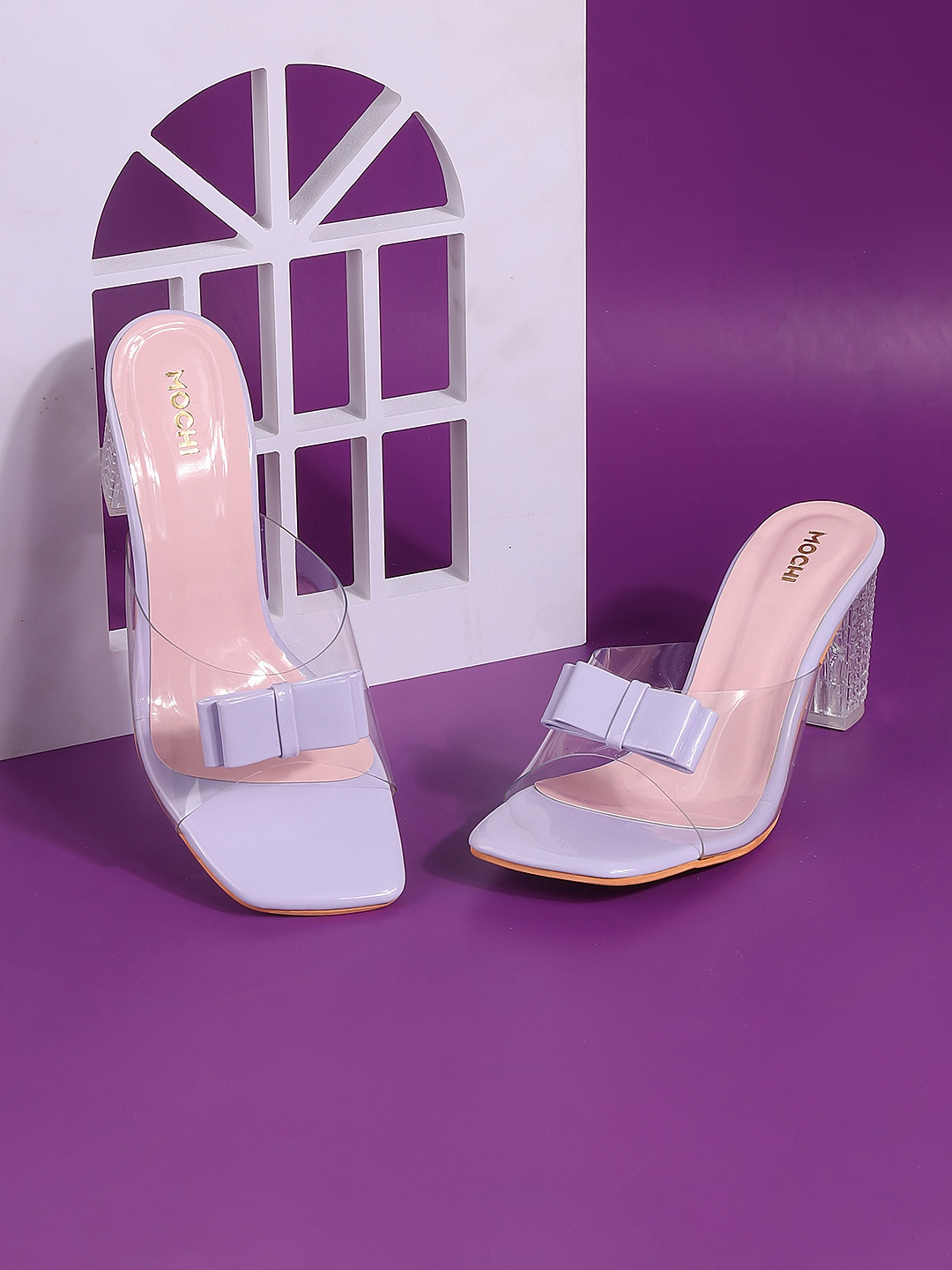 

Mochi Open Toe Block Heels With Bows, Lavender