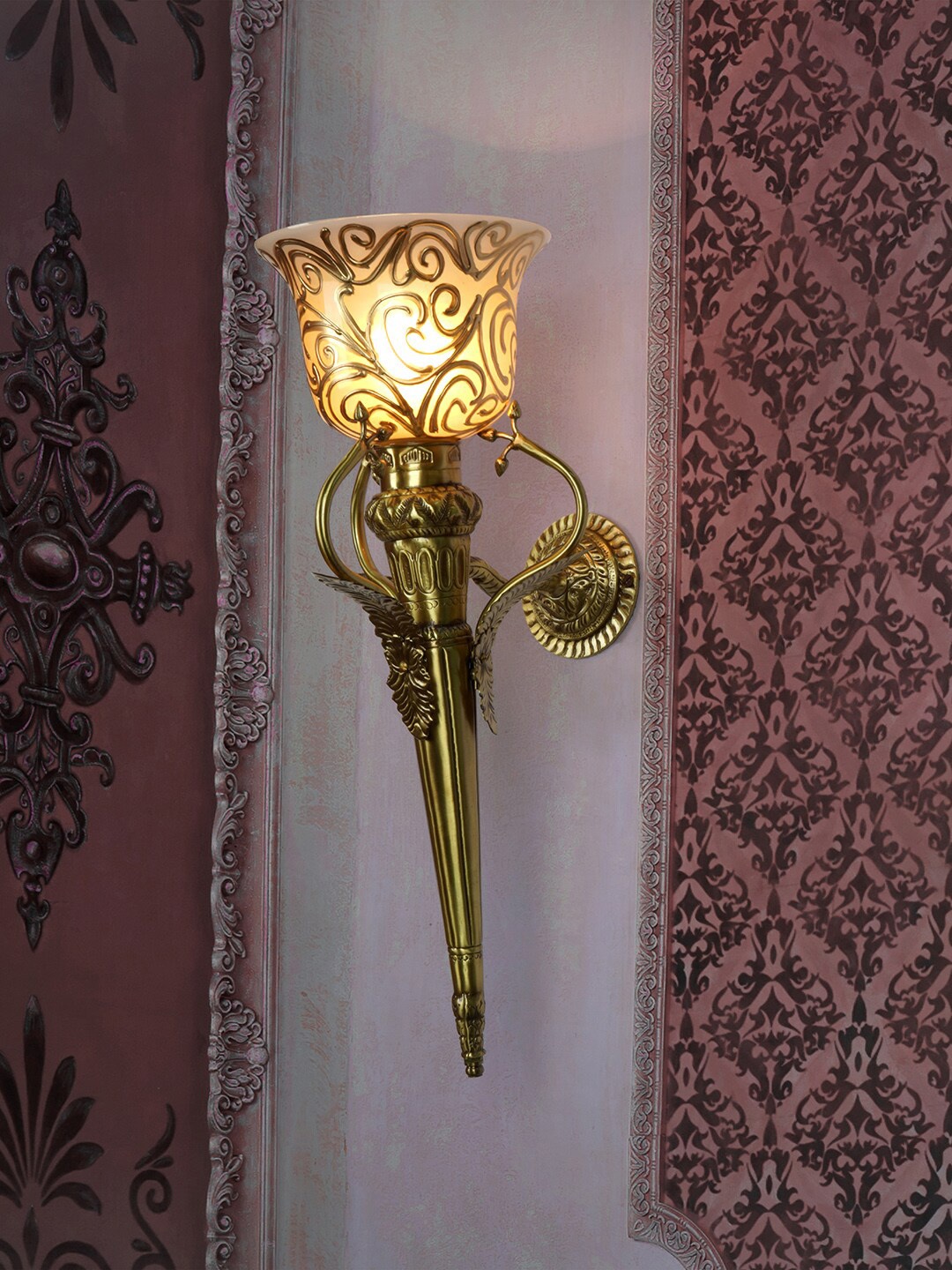 

Fos Lighting Beige Textured Glass Wall Lamp, Gold