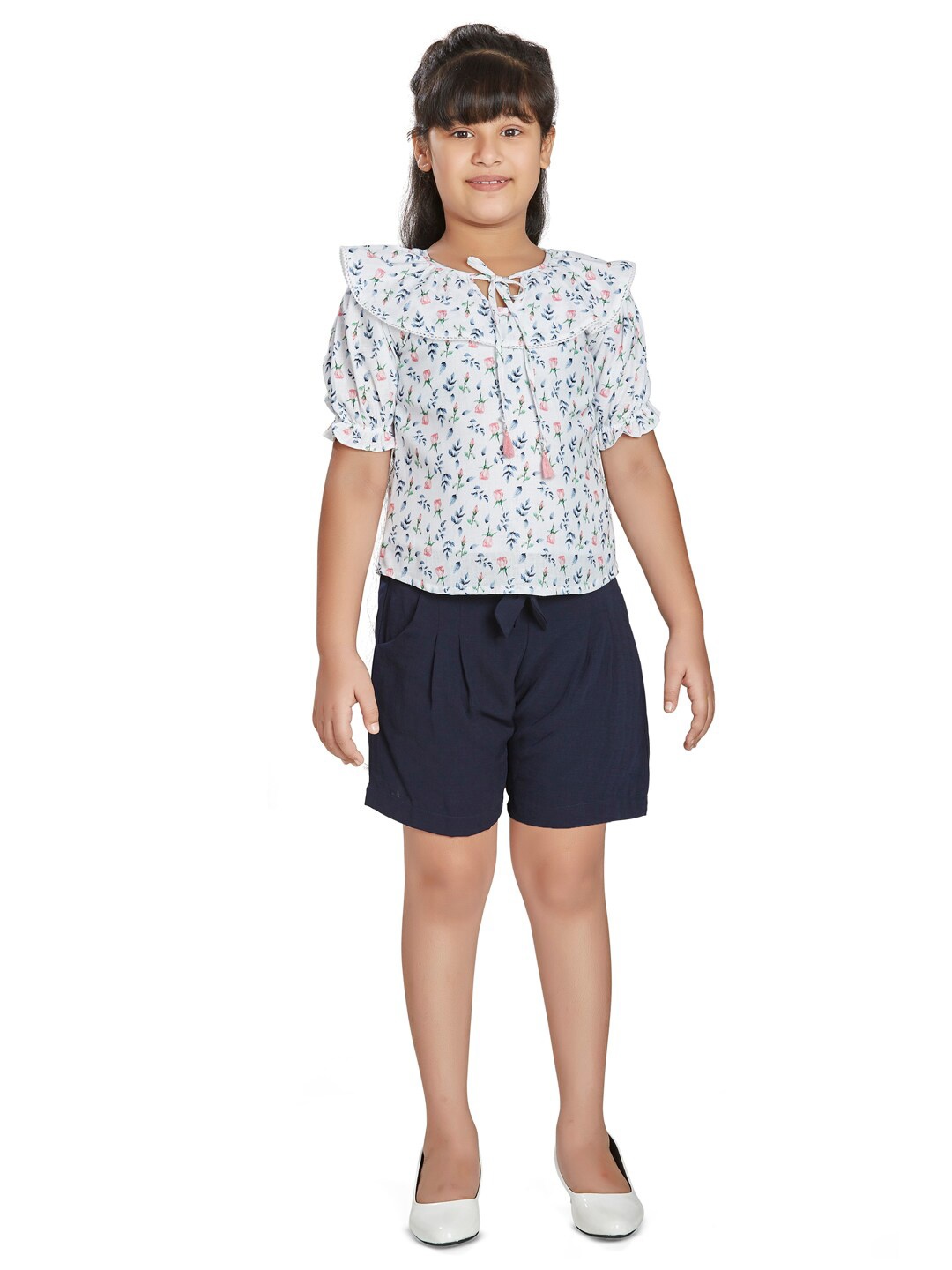 

Peppermint Girls Printed Top with Shorts, White