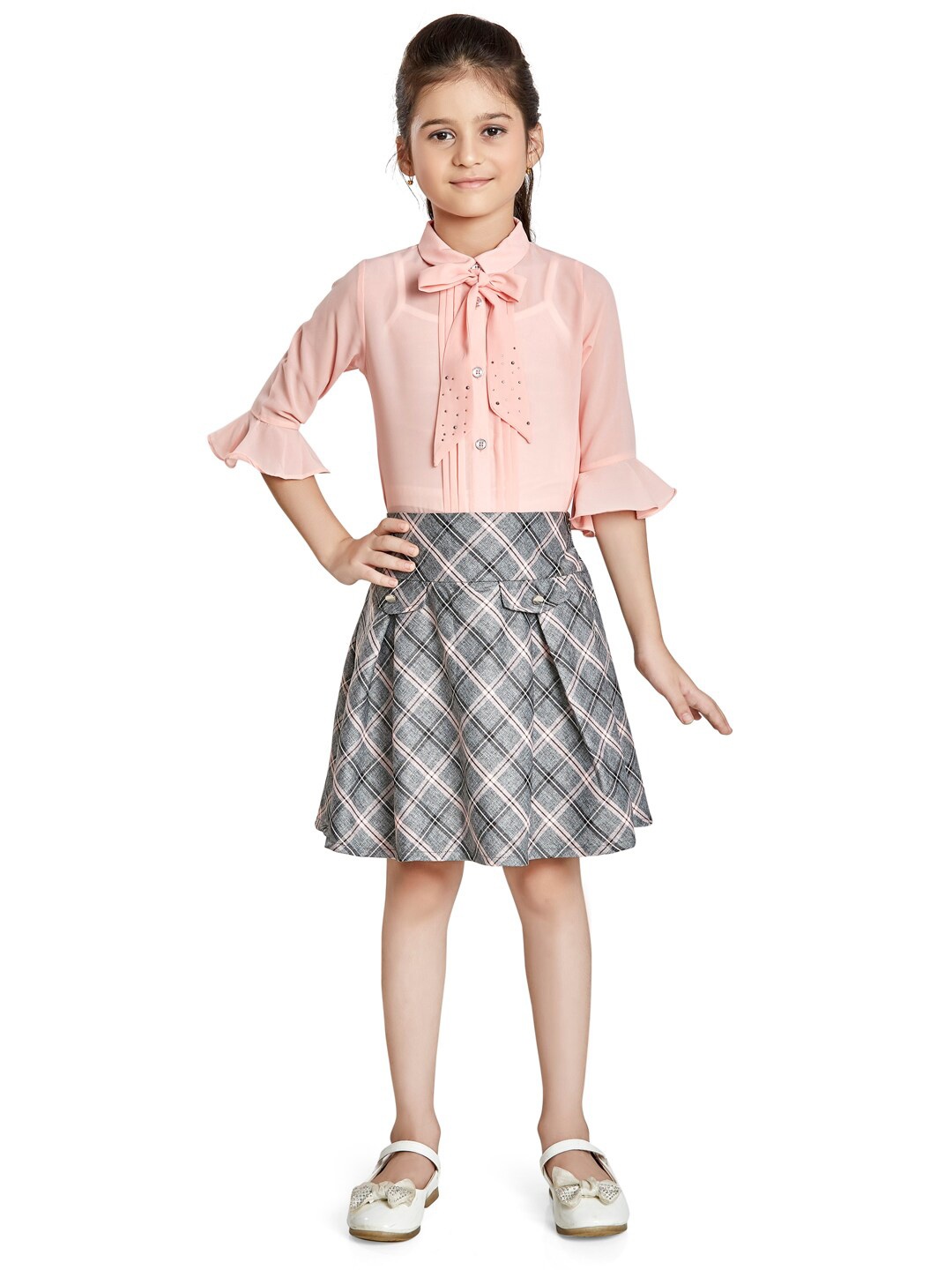 

Peppermint Girls Checked Top with Skirt, Peach