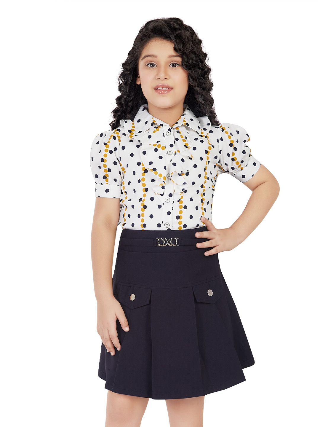 

Peppermint Girls Printed Shirt With Skirt, Navy blue