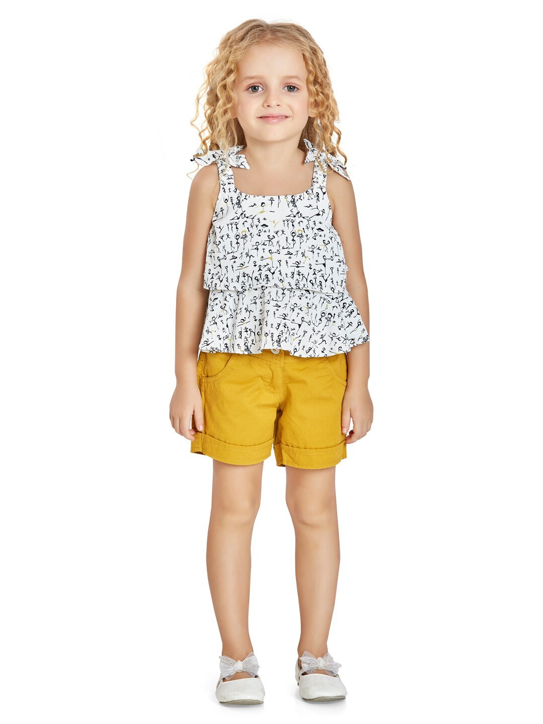 

Peppermint Girls Conversational Printed Top with Shorts, Mustard