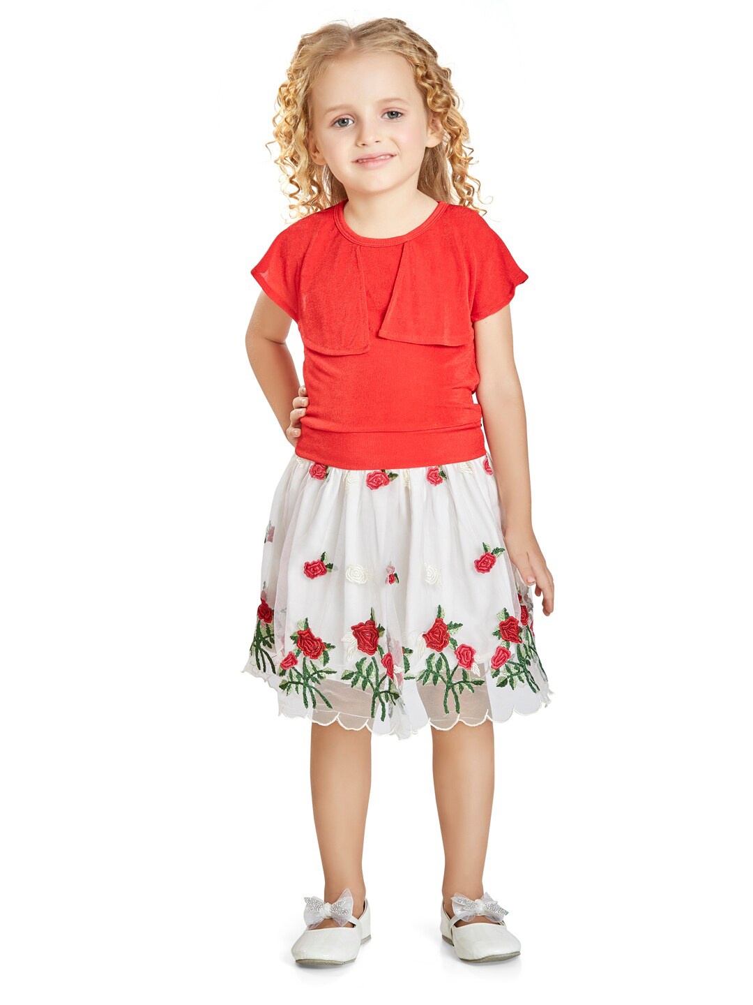 

Peppermint Girls Embellished Top with Skirt, White