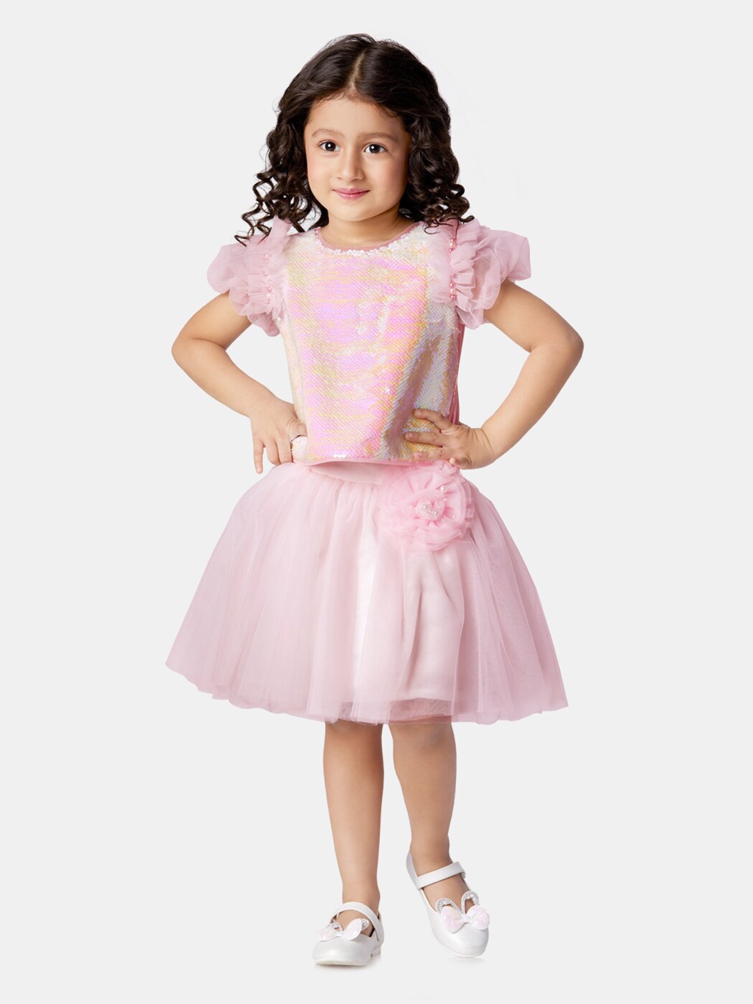

Peppermint Girls Embellished Top with Skirt, Pink