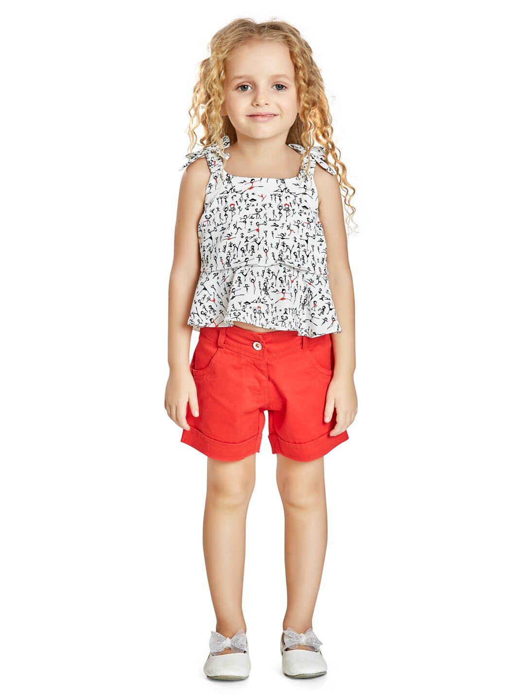 

Peppermint Girls Abstract Printed Top with Shorts, Red