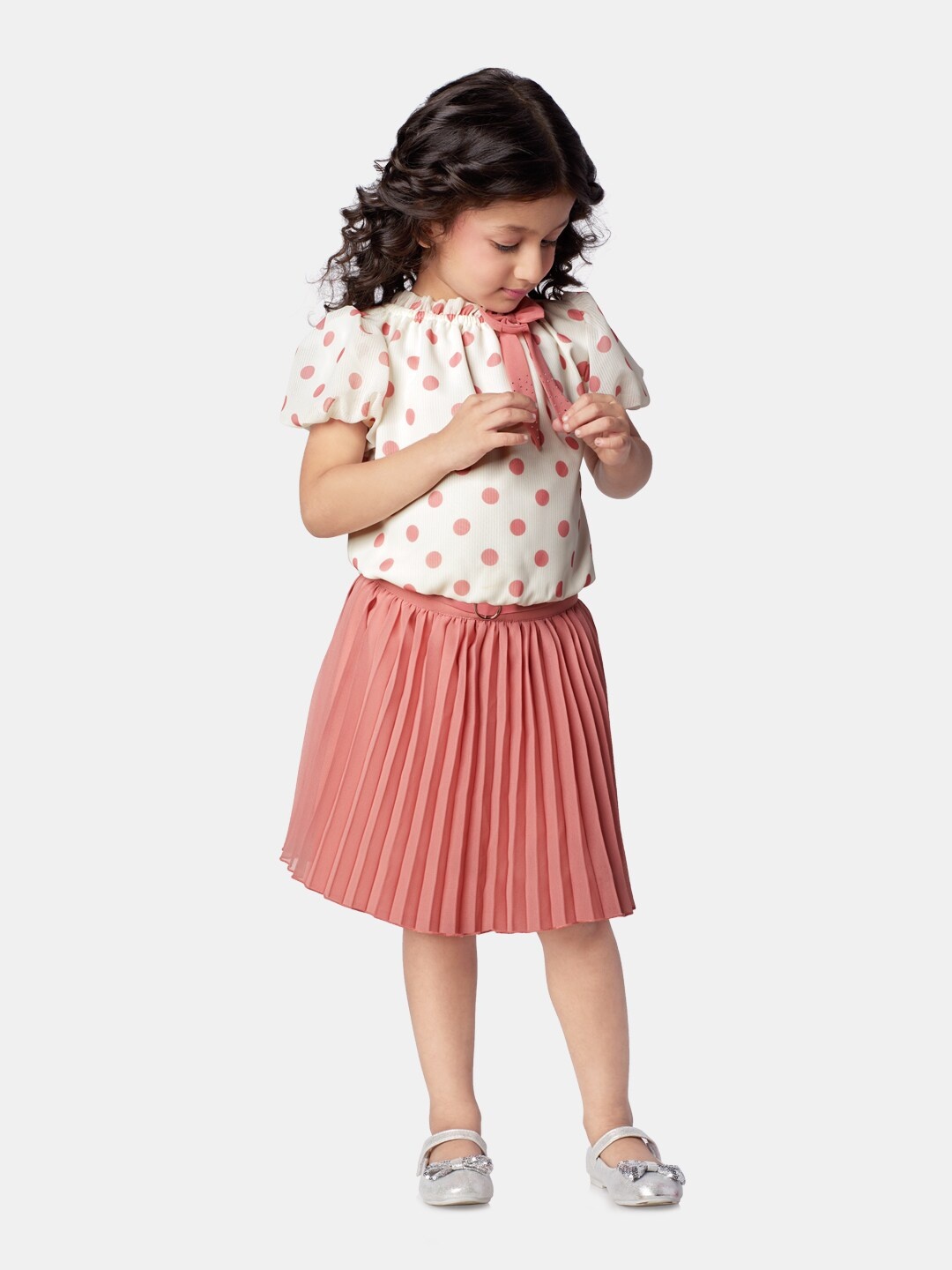 

Peppermint Girls Printed Top With Skirt, Peach