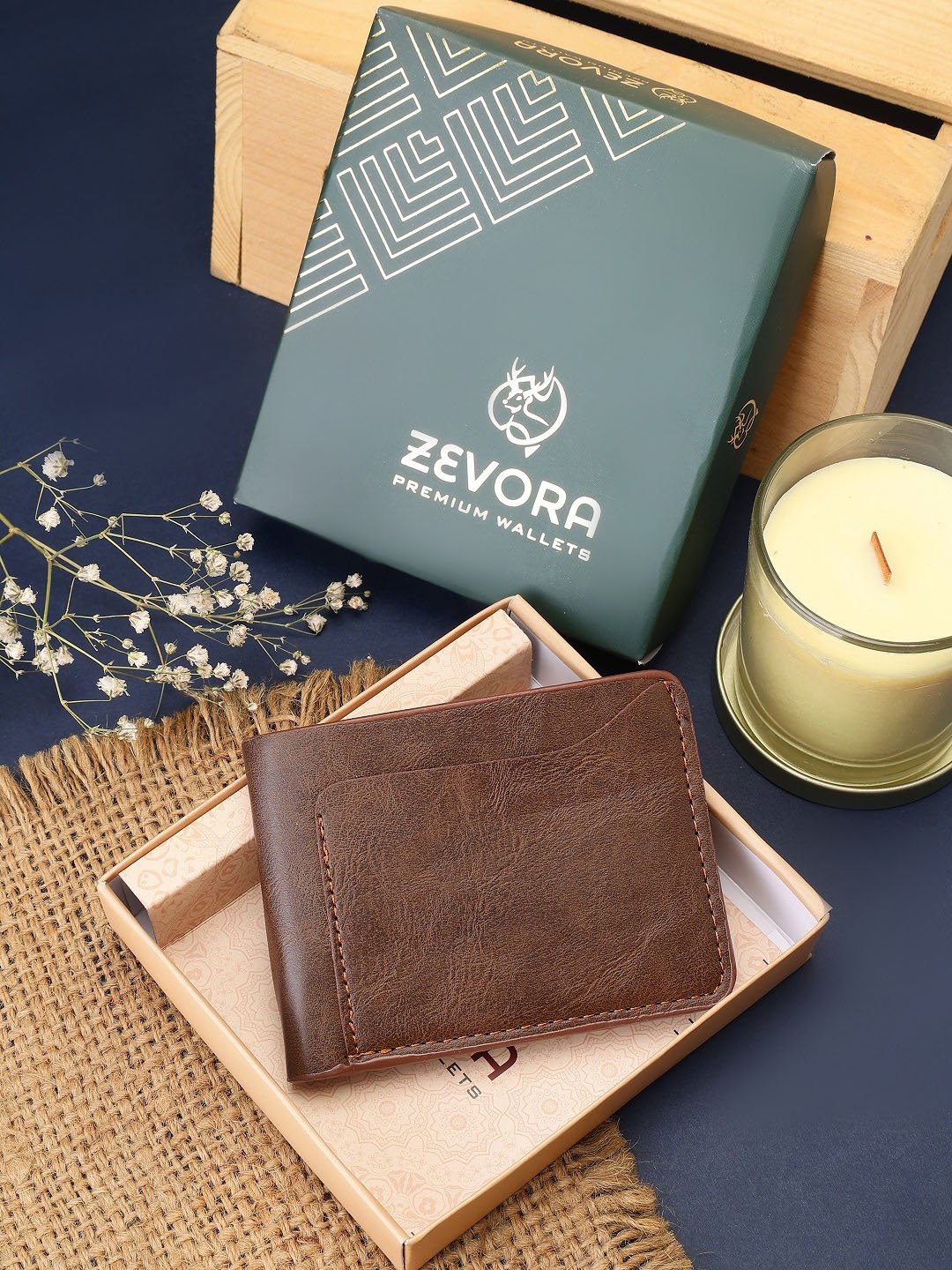 

ZEVORA Abstract Textured Two Fold Wallet, Brown