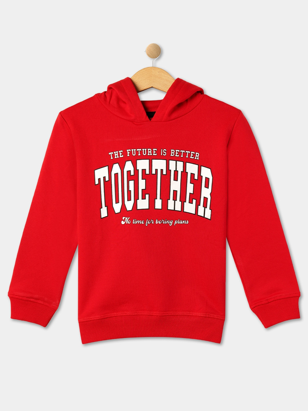 

R&B Boys Typography Printed Hooded Cotton Sweatshirt, Red
