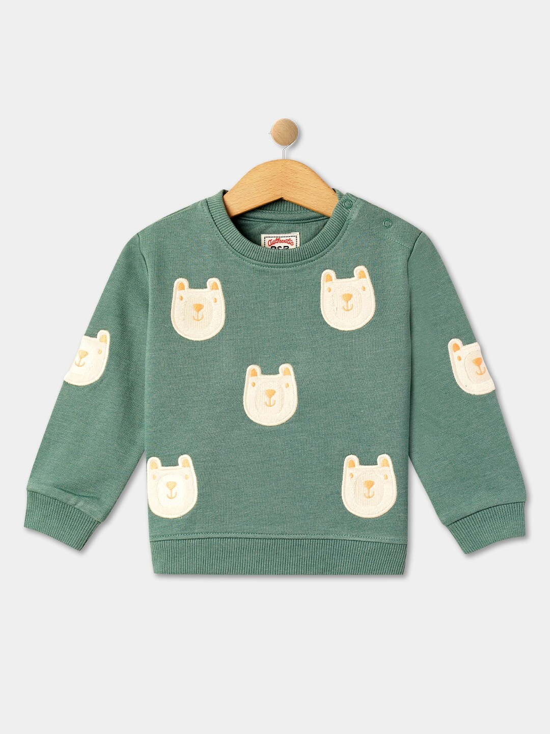 

R&B Infant Boys Embroidered Round Neck Cotton Sweatshirt, Green
