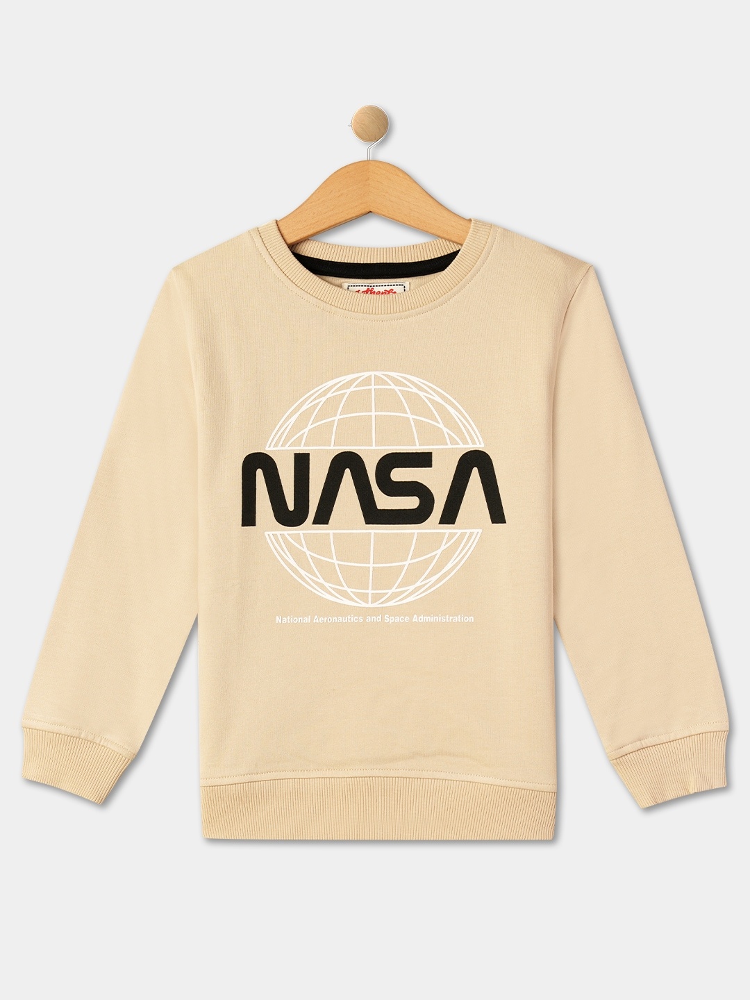 

R&B Boys NASA Printed Round Neck Cotton Sweatshirt, Beige