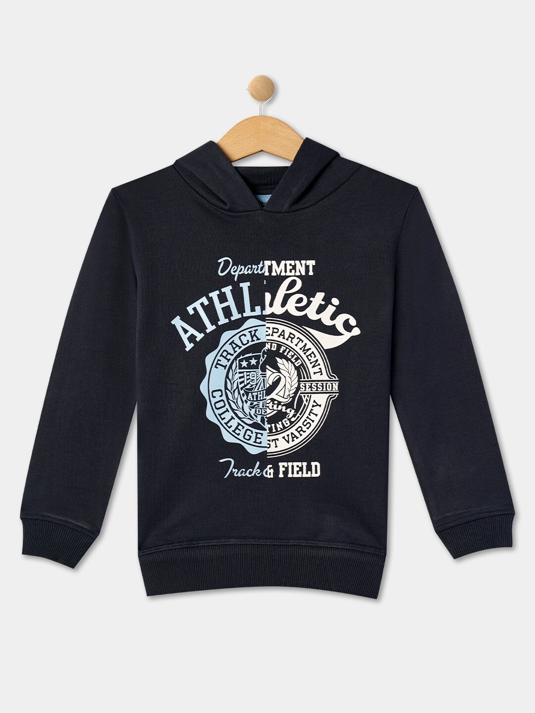 

R&B Boys Typography Printed Hooded Cotton Sweatshirt, Navy blue