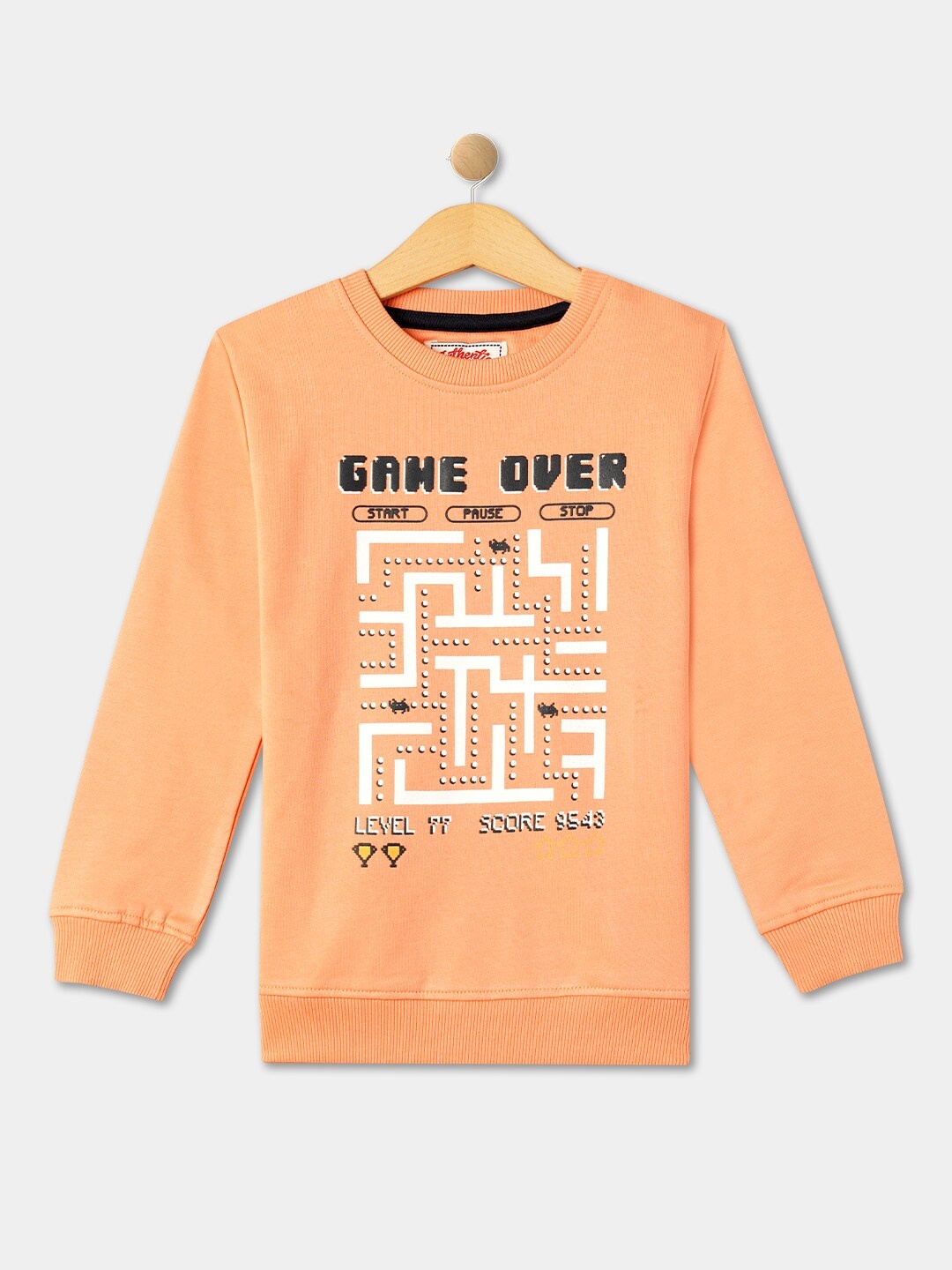 

R&B Boys Printed Round Neck Cotton Sweatshirt, Peach