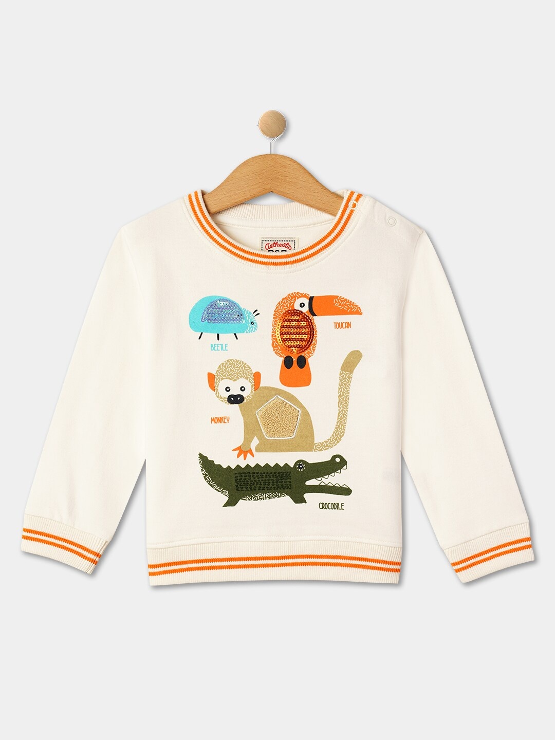 

R&B Infant Boys Printed Round Neck Cotton Sweatshirt, Cream