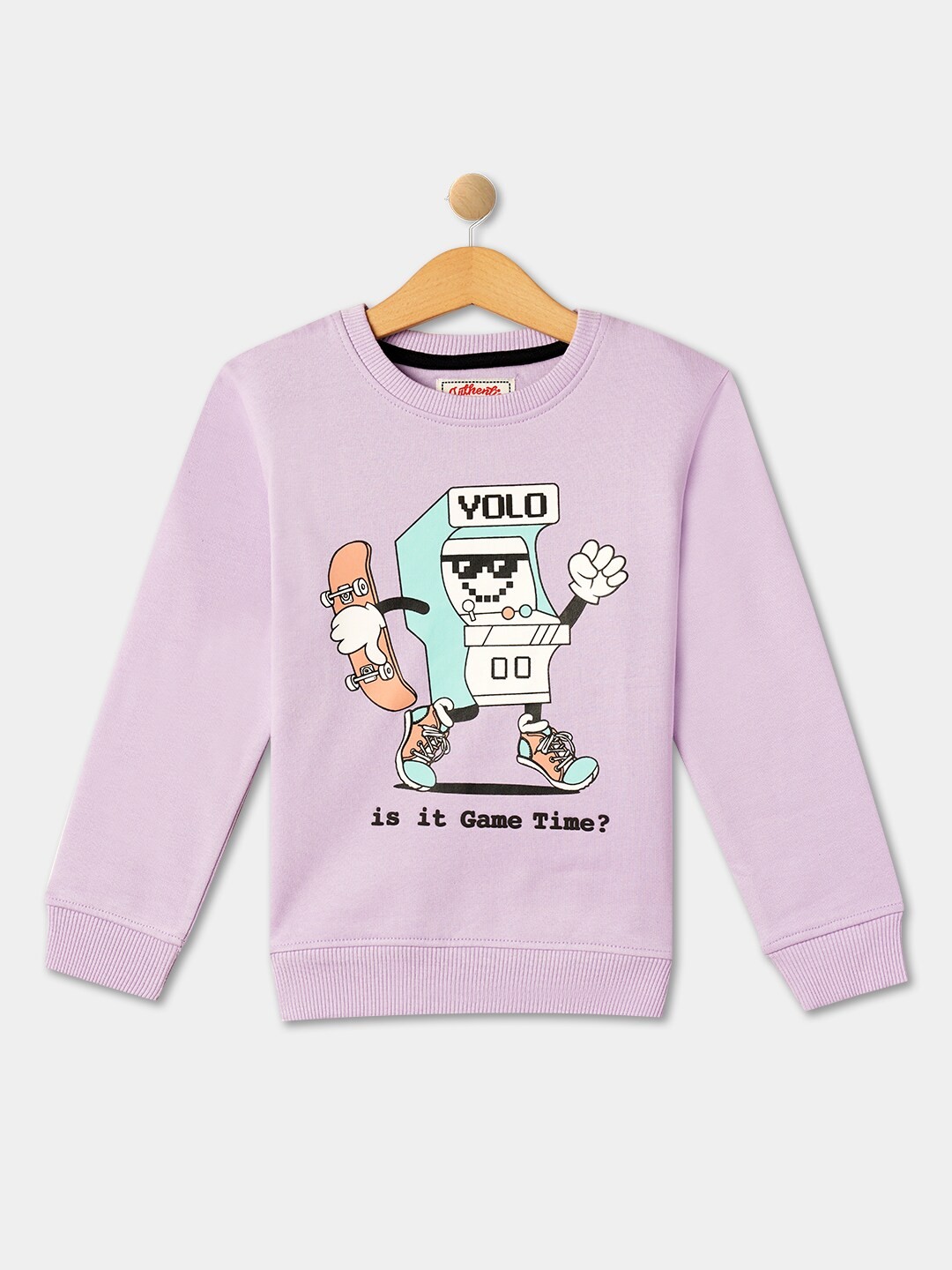 

R&B Boys Printed Round Neck Cotton Sweatshirt, Purple