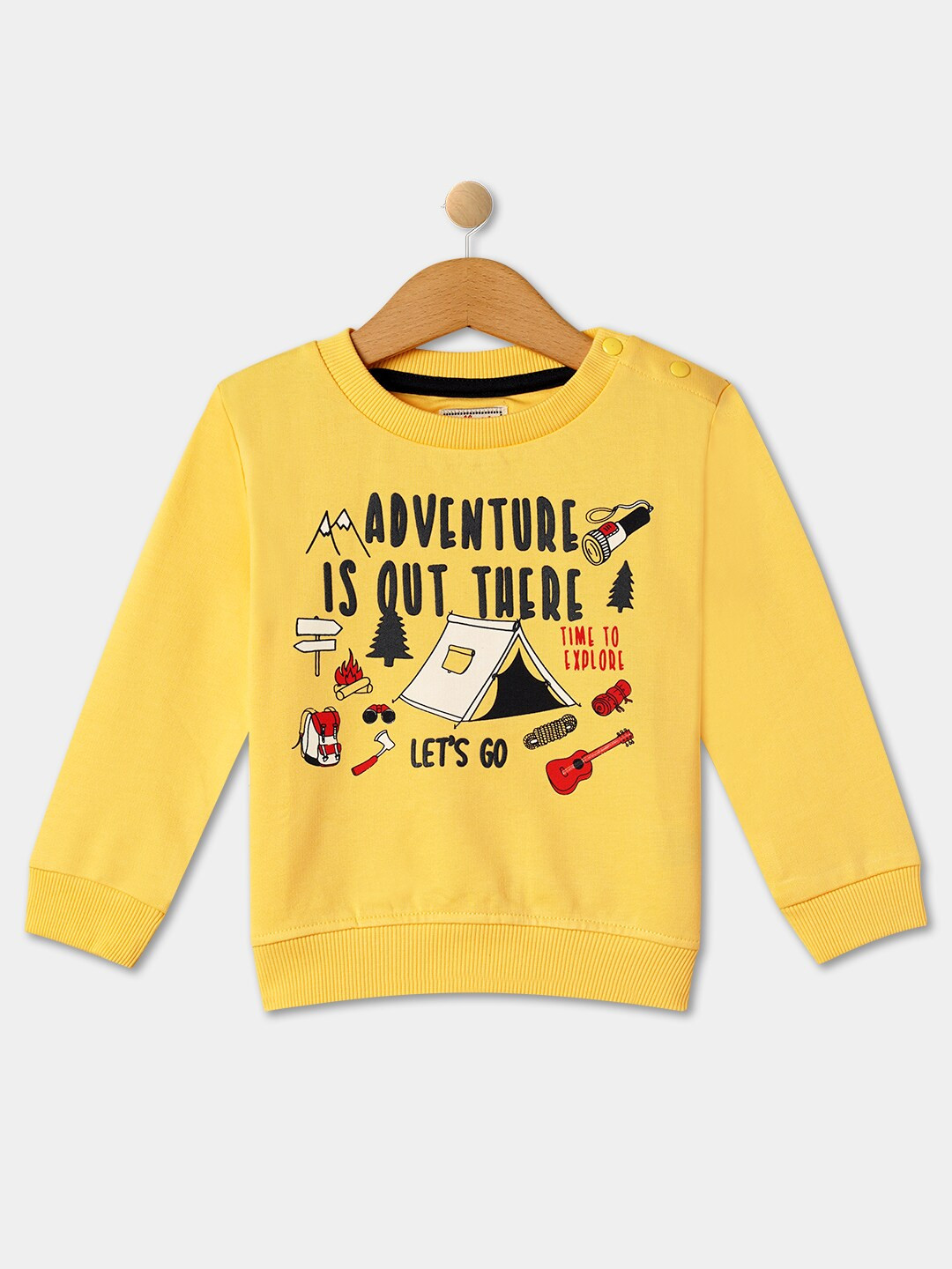 

R&B Boys Typography Printed Cotton Pullover, Yellow