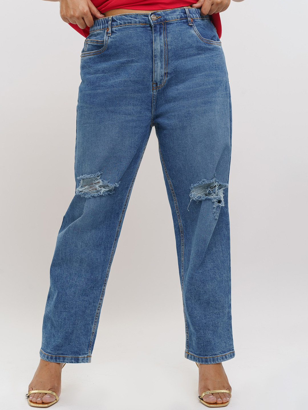 

FREAKINS High Rise Mildly Distressed Jeans, Blue
