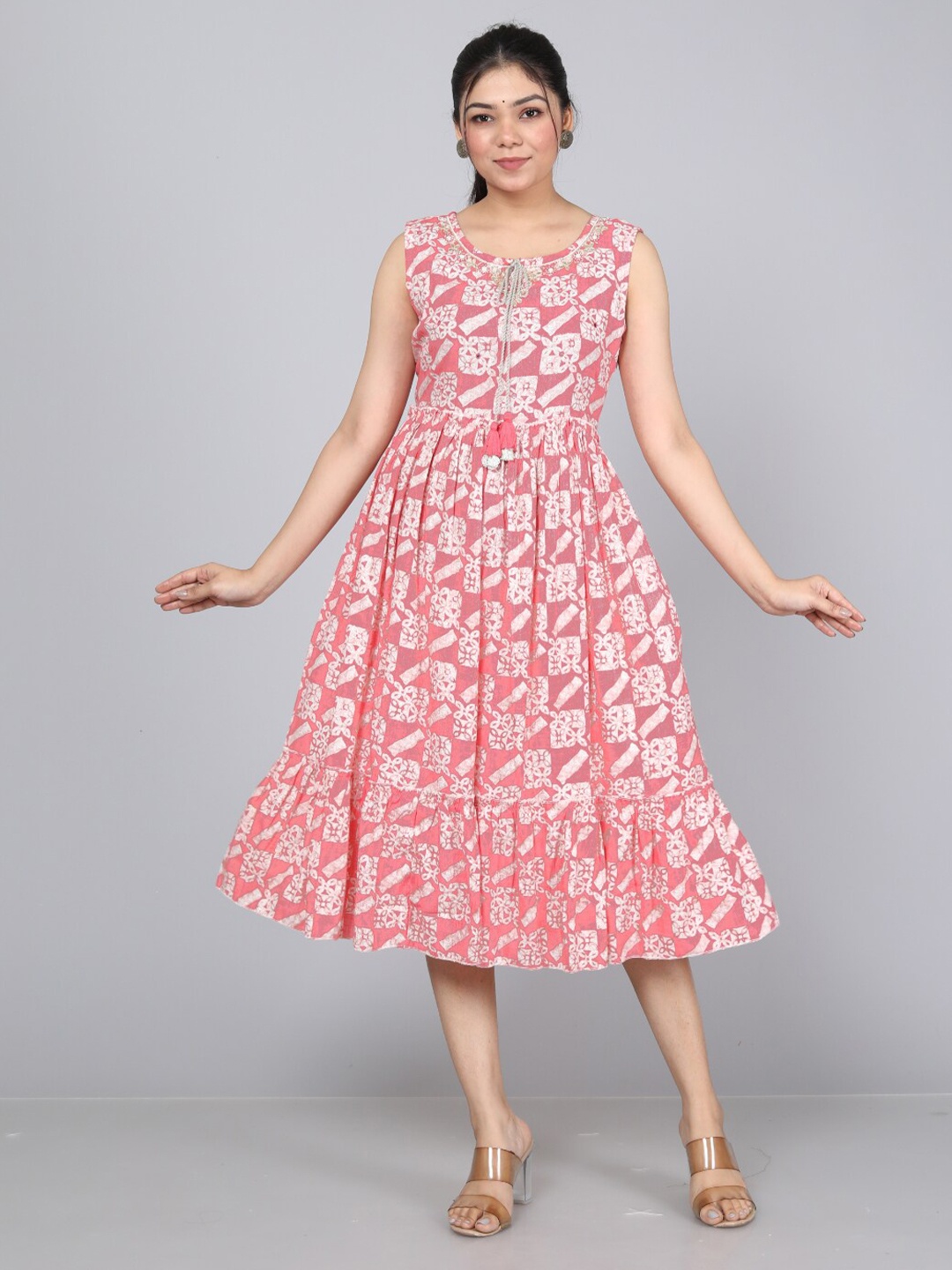 

JC4U Floral Printed Fit & Flare Dress, Pink
