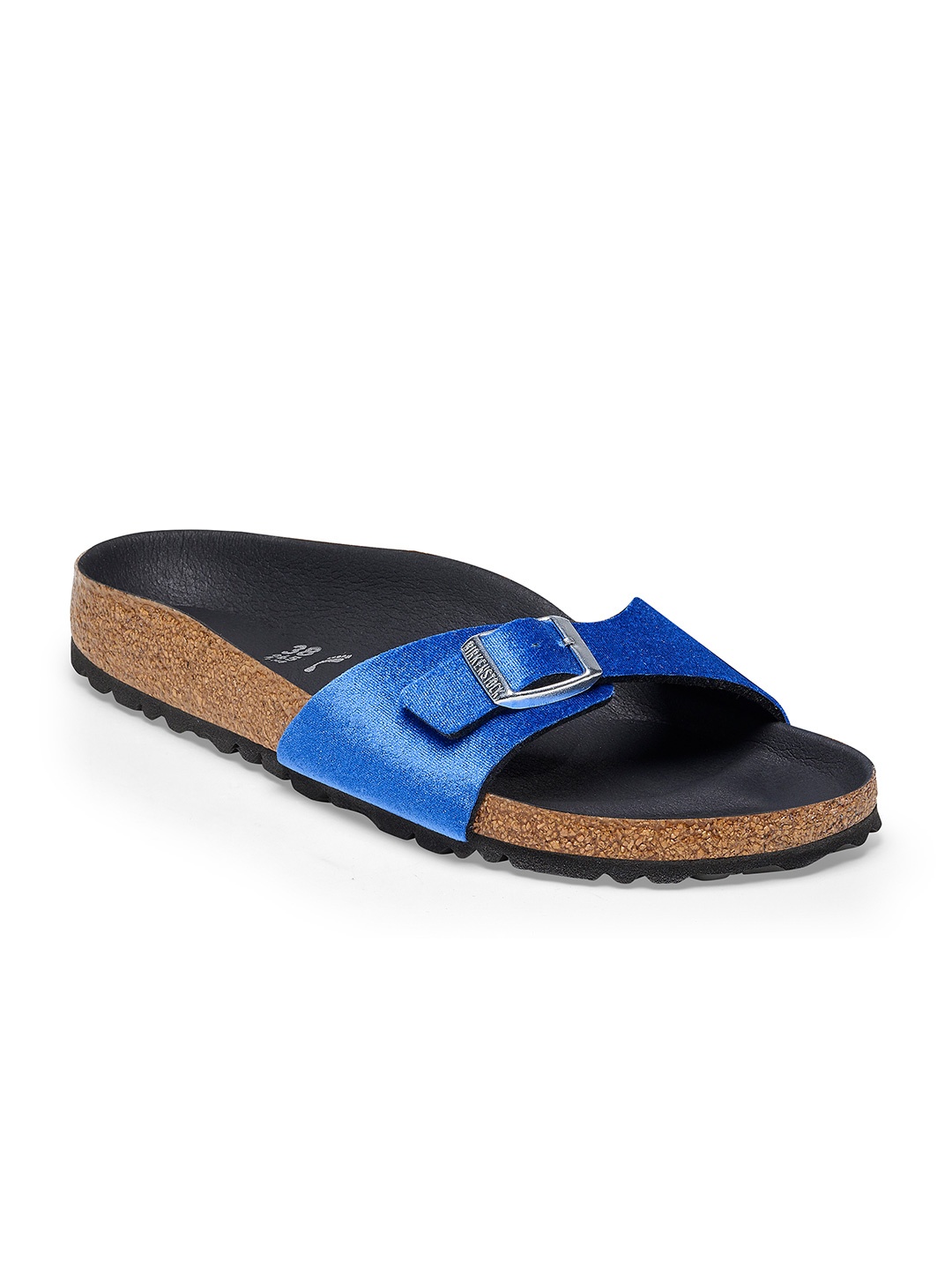 

Birkenstock Madrid Rivet Logo Velvet Brillant Blue Narrow Width Velvet One-Strap Sandals