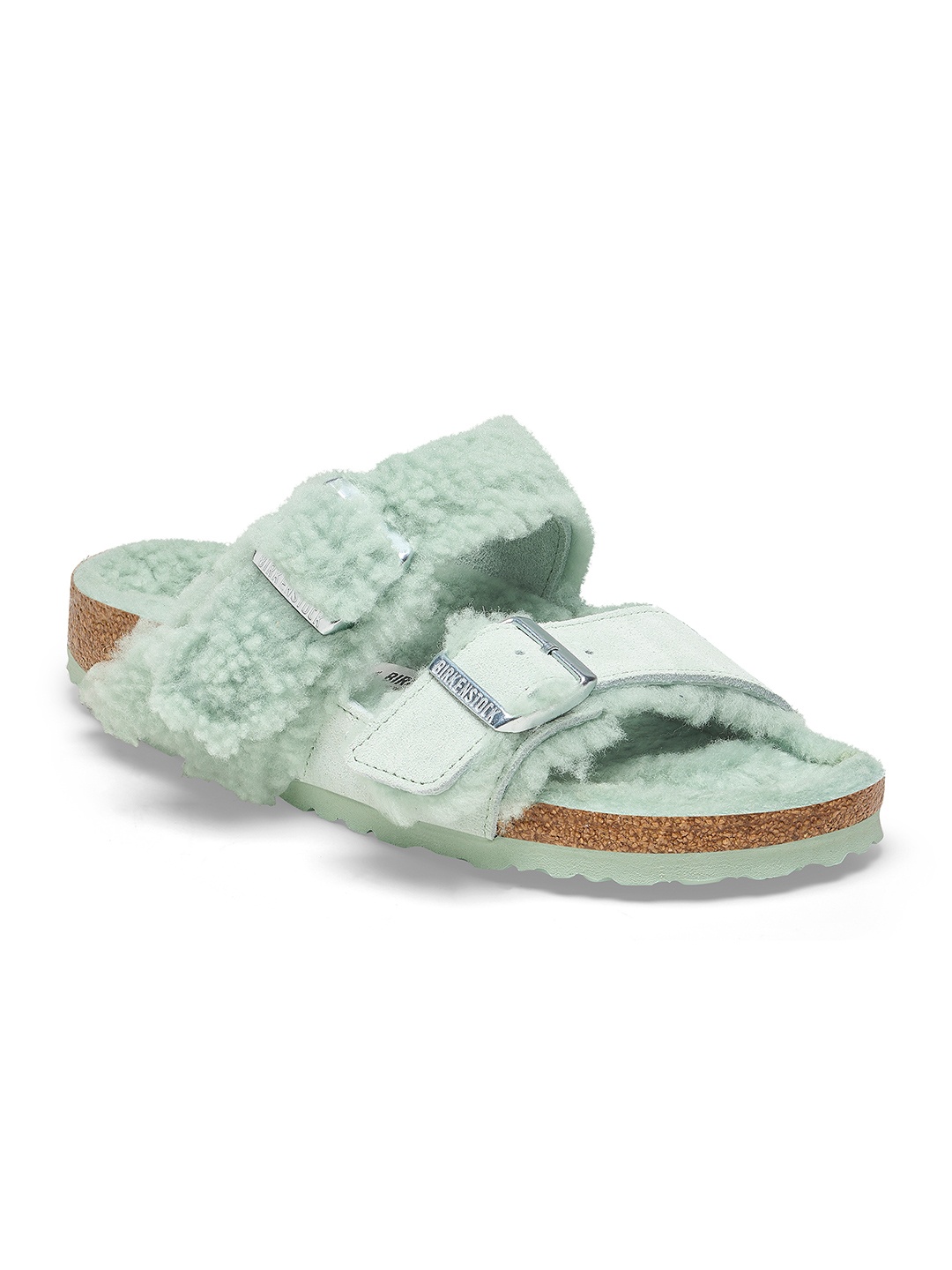 

Birkenstock Arizona Teddy Split Matcha Narrow Width Suede Leather Two-Strap Sandals, Green