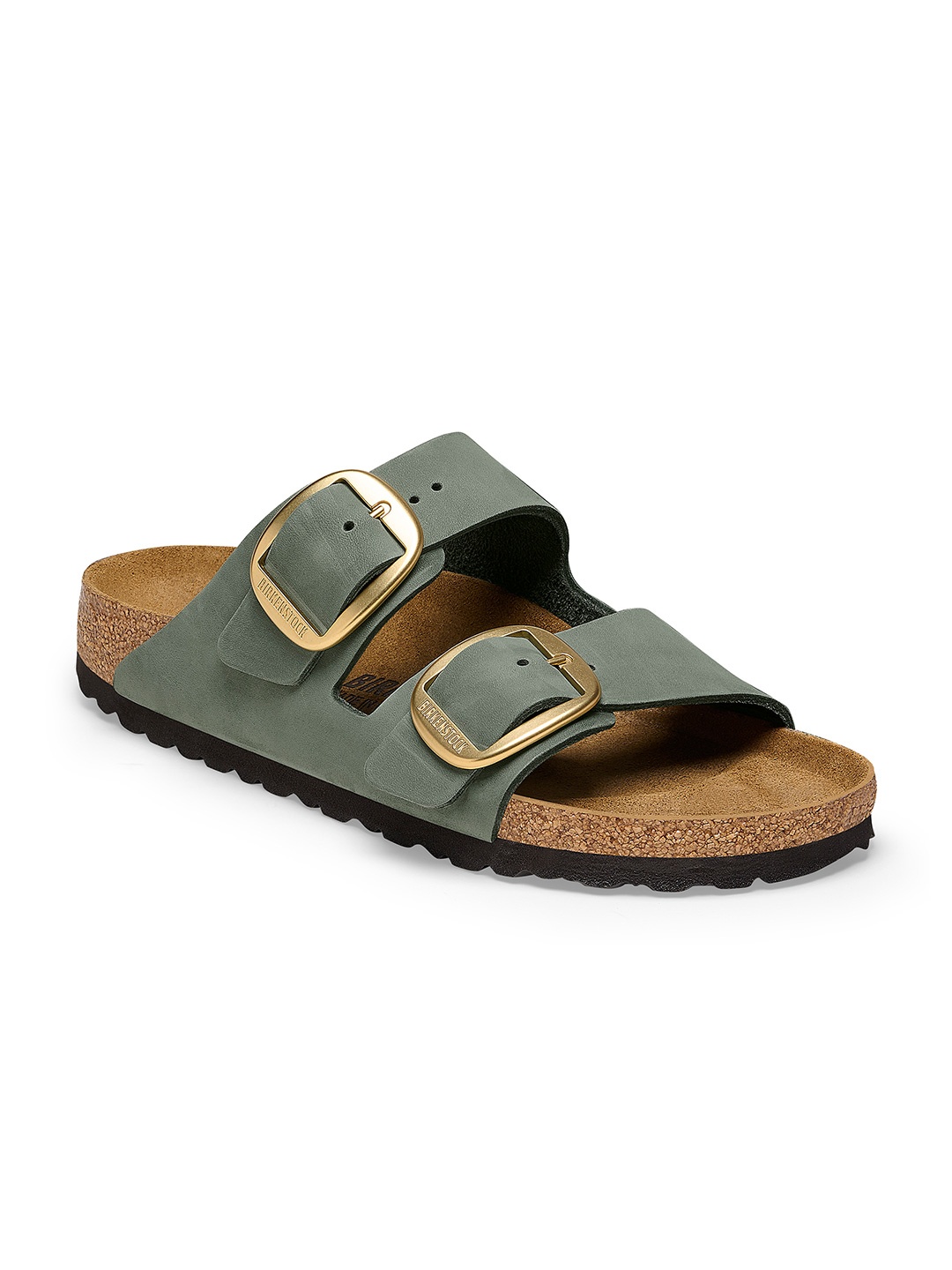 

Birkenstock Arizona Big Buckle Thyme Narrow Width Nubuck Leather Two-Strap Sandals, Green