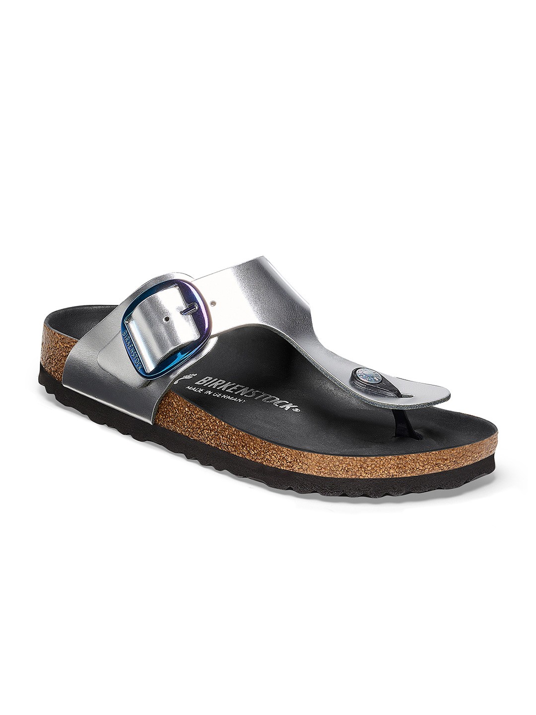 

Birkenstock Gizeh Big Buckle Metallic Silver Regular Width Natural Leather Thong Sandals