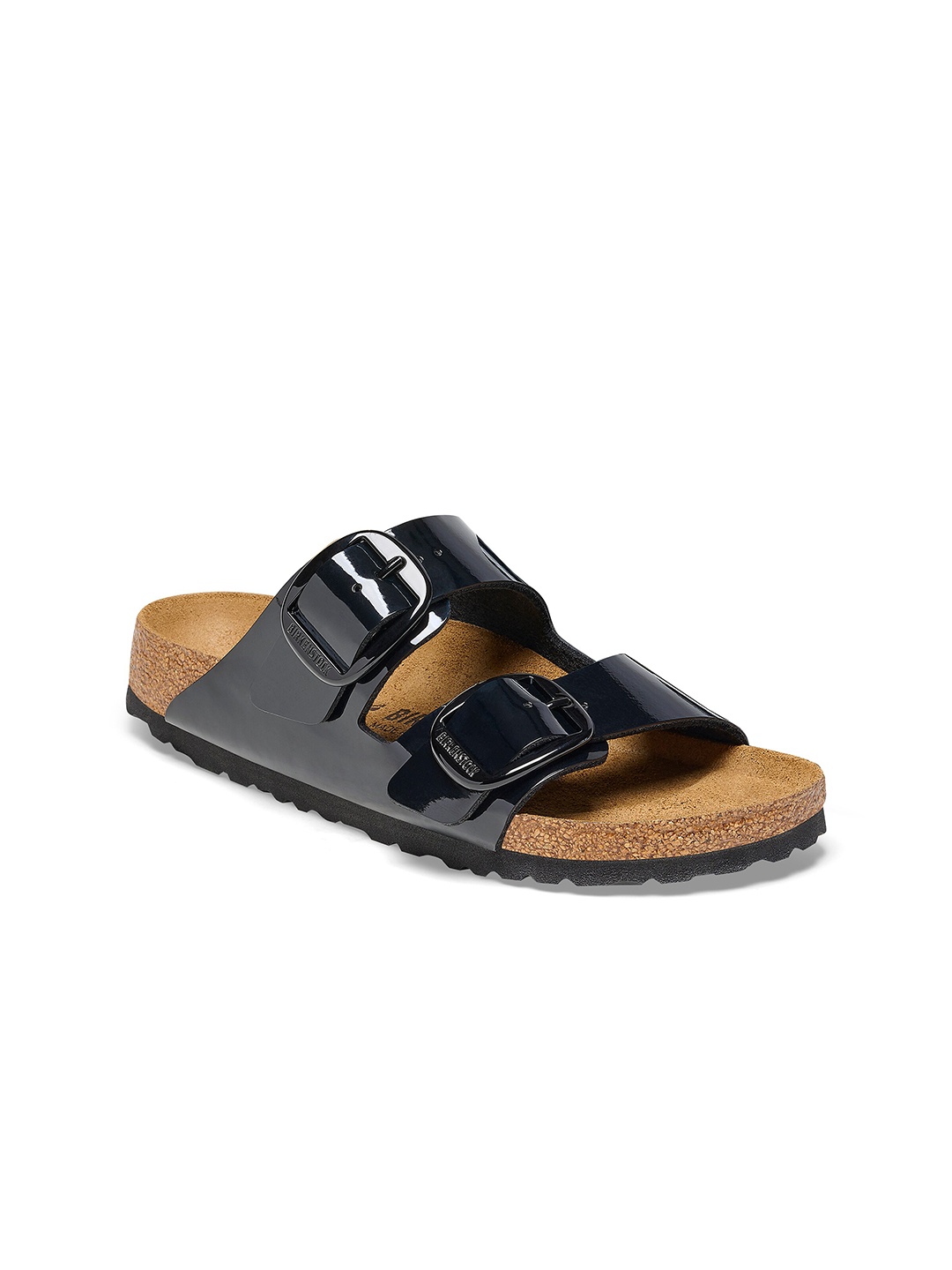 

Birkenstock Arizona Buckle Black Patent Narrow Width Birko-Flor Patent Two-Strap Sandals