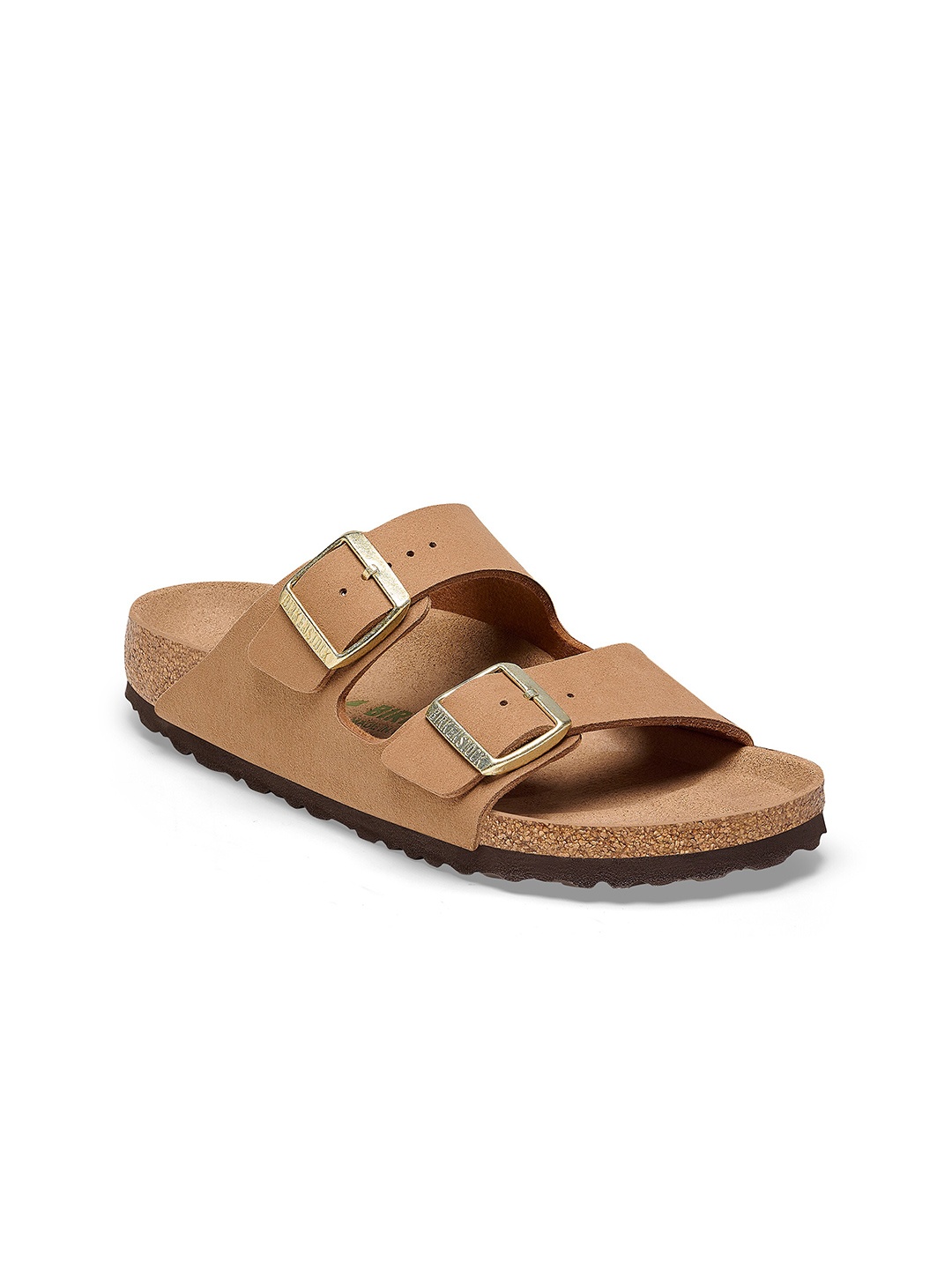 

Birkenstock Arizona Vegan Narrow Width Two Strap Open Toe Flats, Brown