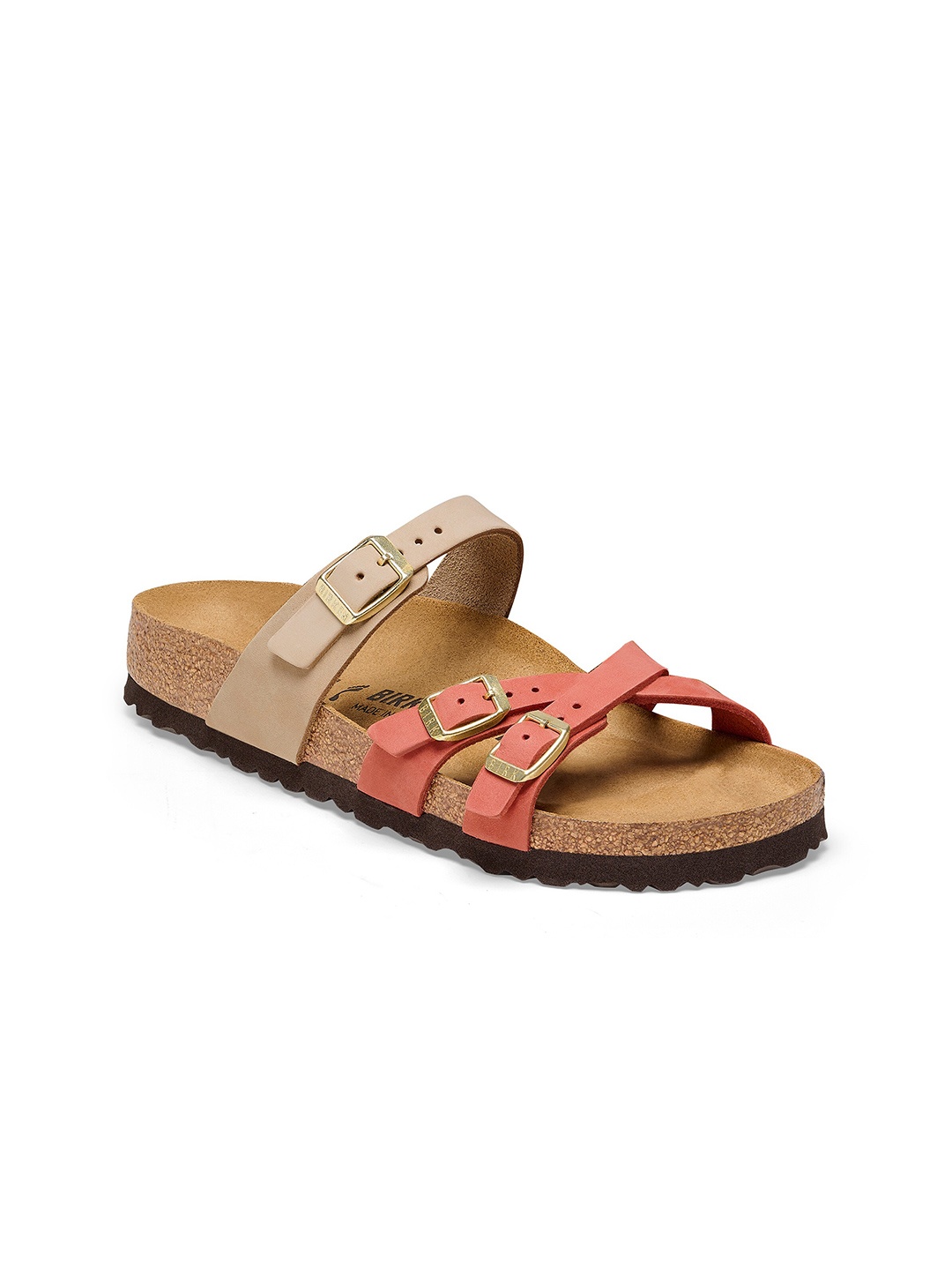 

Birkenstock Franca Nubuck Leather Narrow Width Multi Strap Open Toe Flats, Red