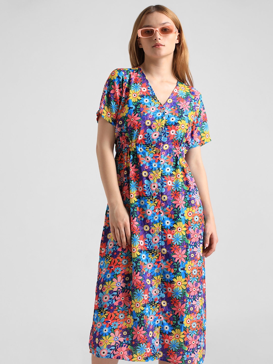 

ONLY Floral Print Fit & Flare Dress, Blue
