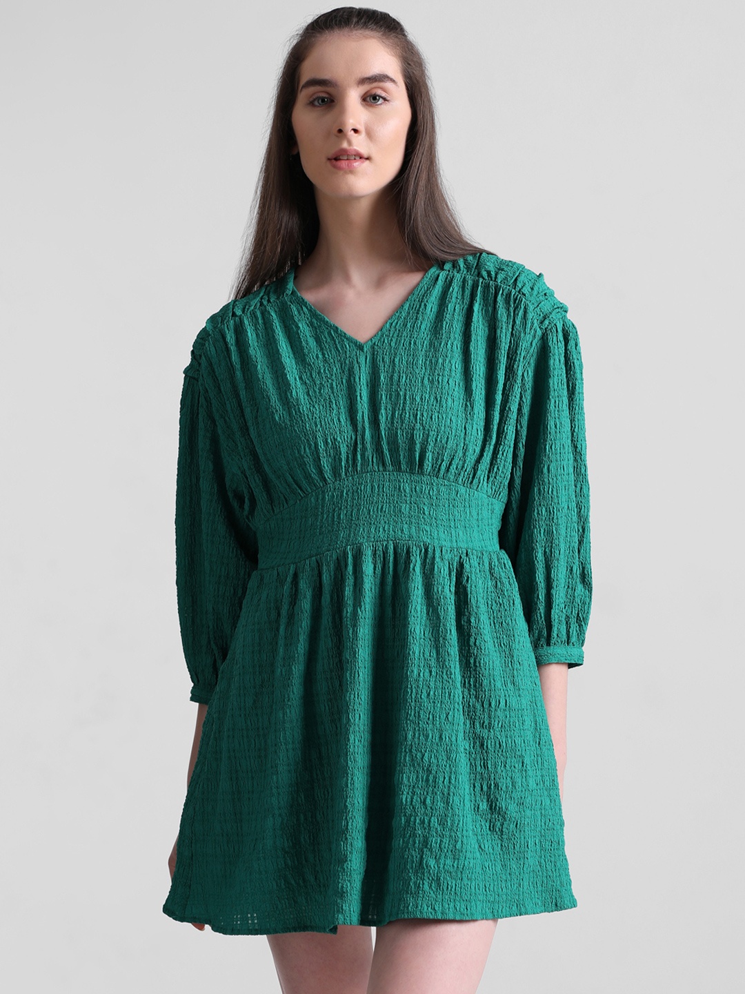 

ONLY Puff Sleeve Fit & Flare Dress, Green
